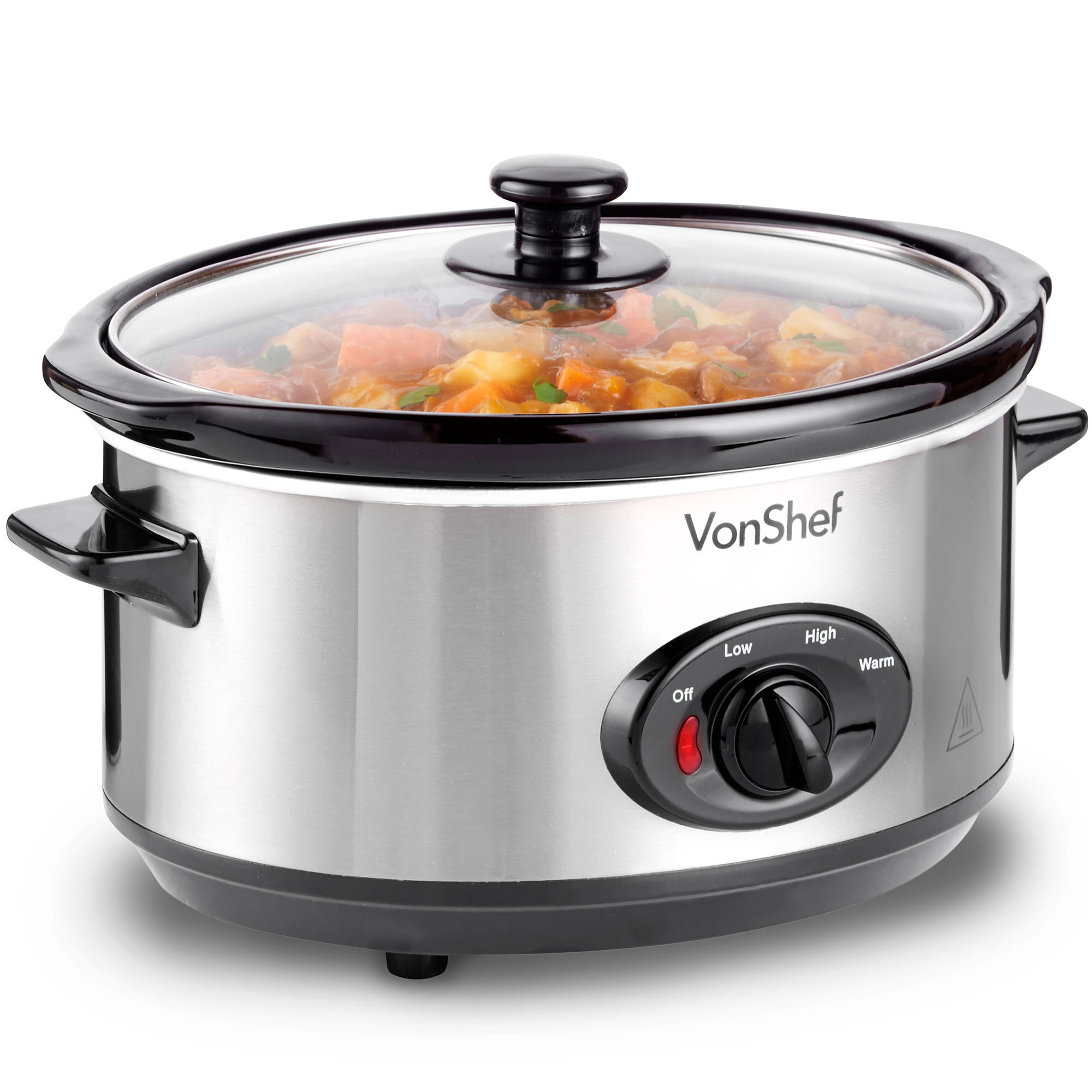 VonShef Slow Cooker 3.5L Removable Ceramic Pot Bowl Stainless Steel
