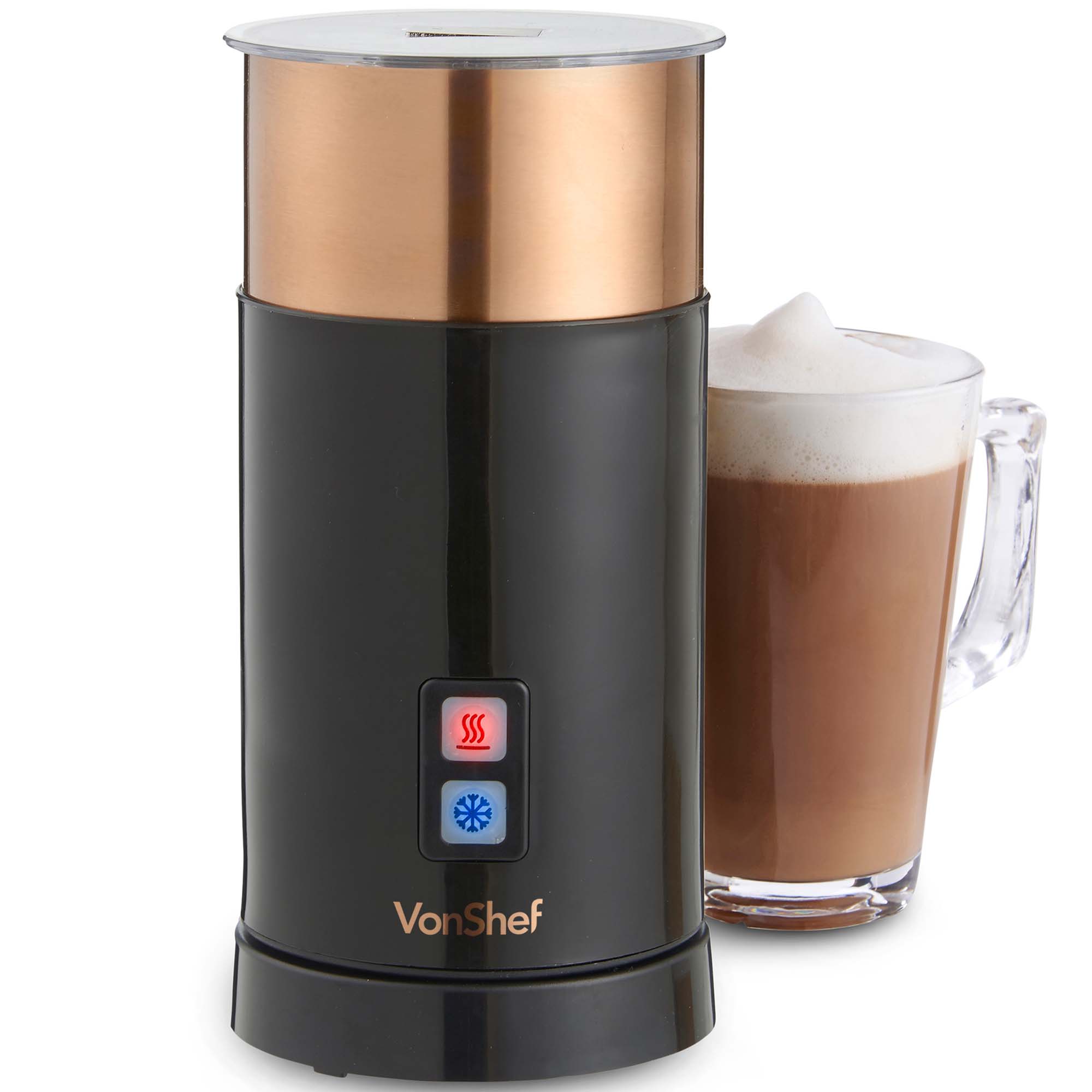 VonShef Milk Frother Electric Black Copper Double Wall Whisk Heater