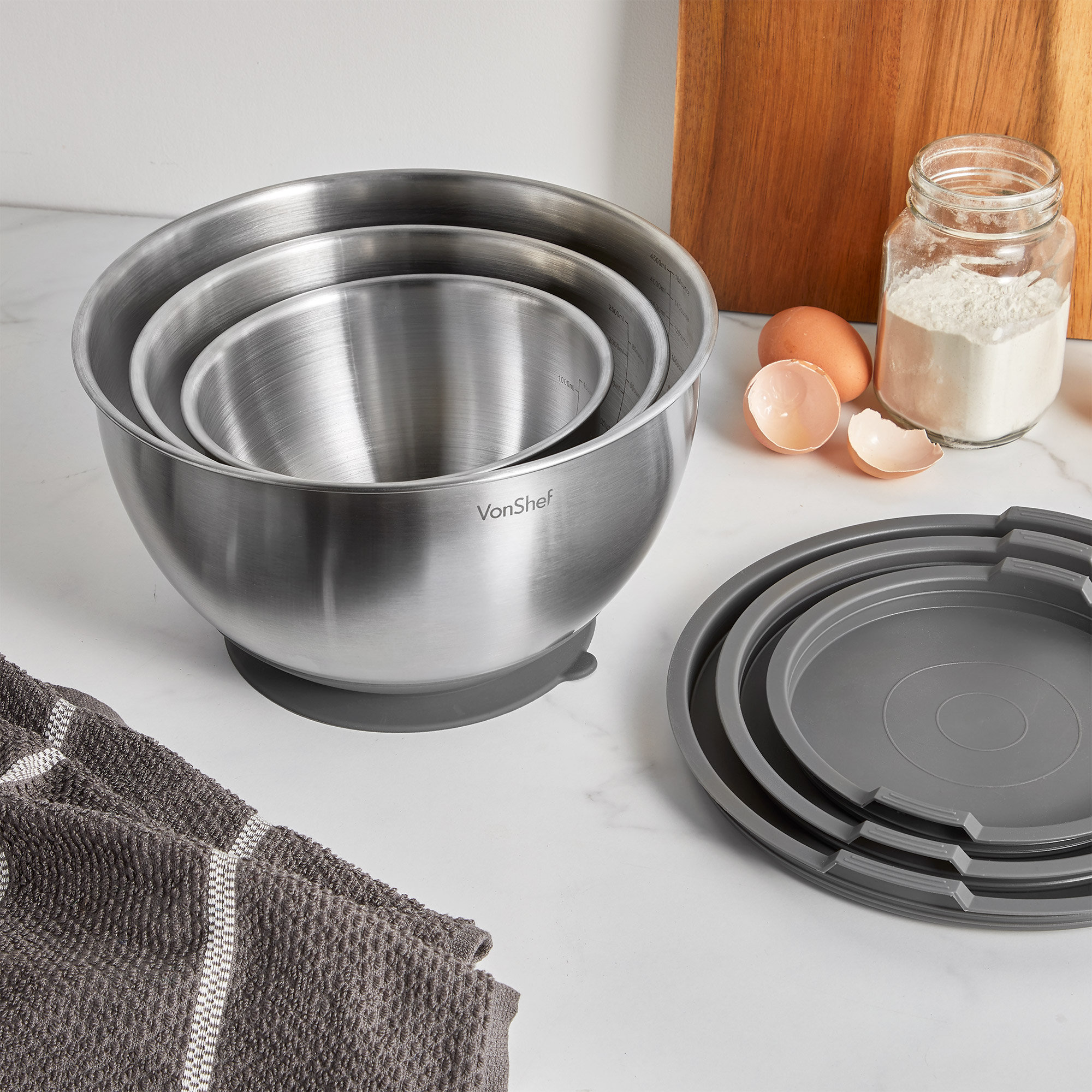 VonShef Mixing Bowl Set Bowls Stainless Steel Dishwasher Baking 3 Piece