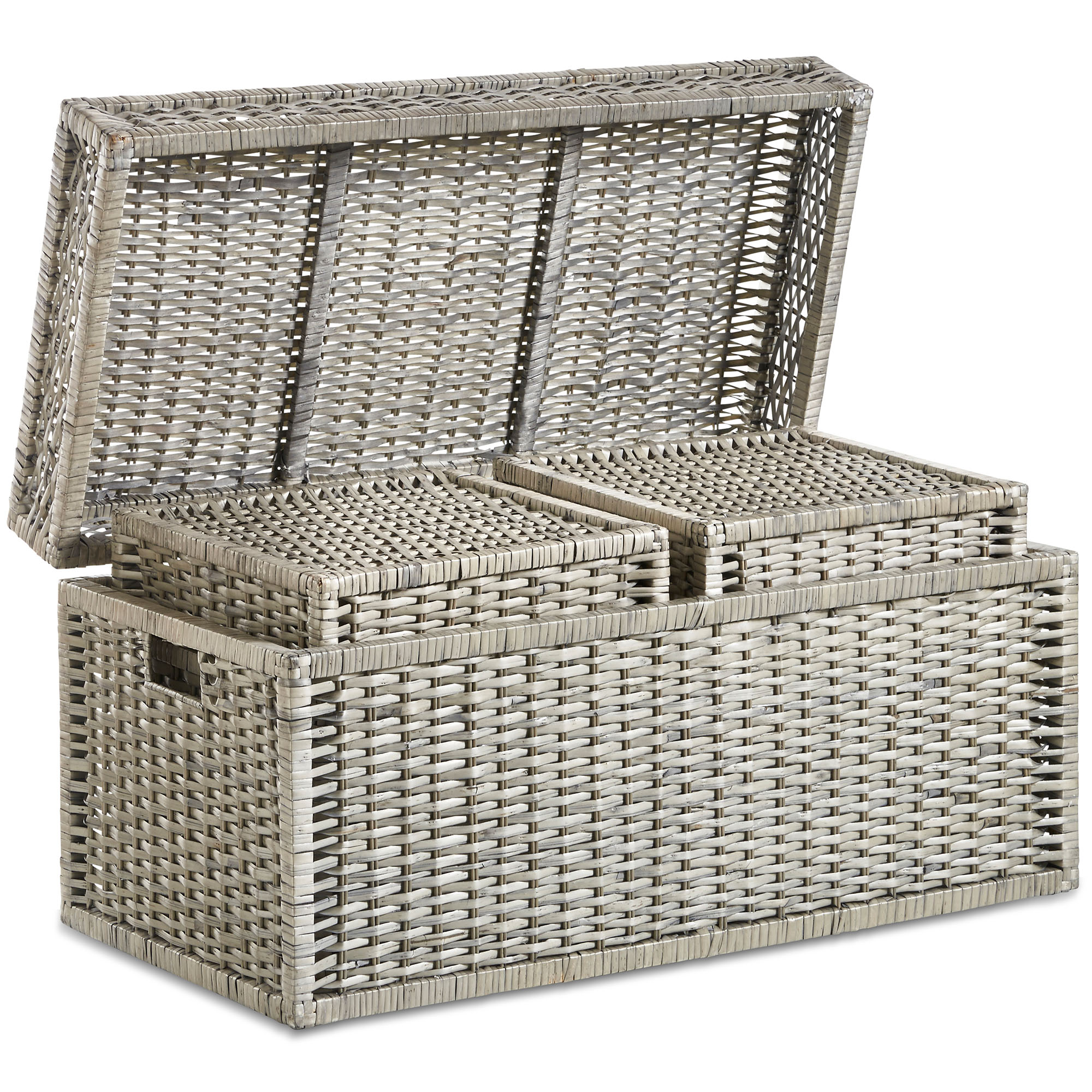 VonHaus Large Storage Wicker Trunks Baskets Boxes Organiser With Hinged