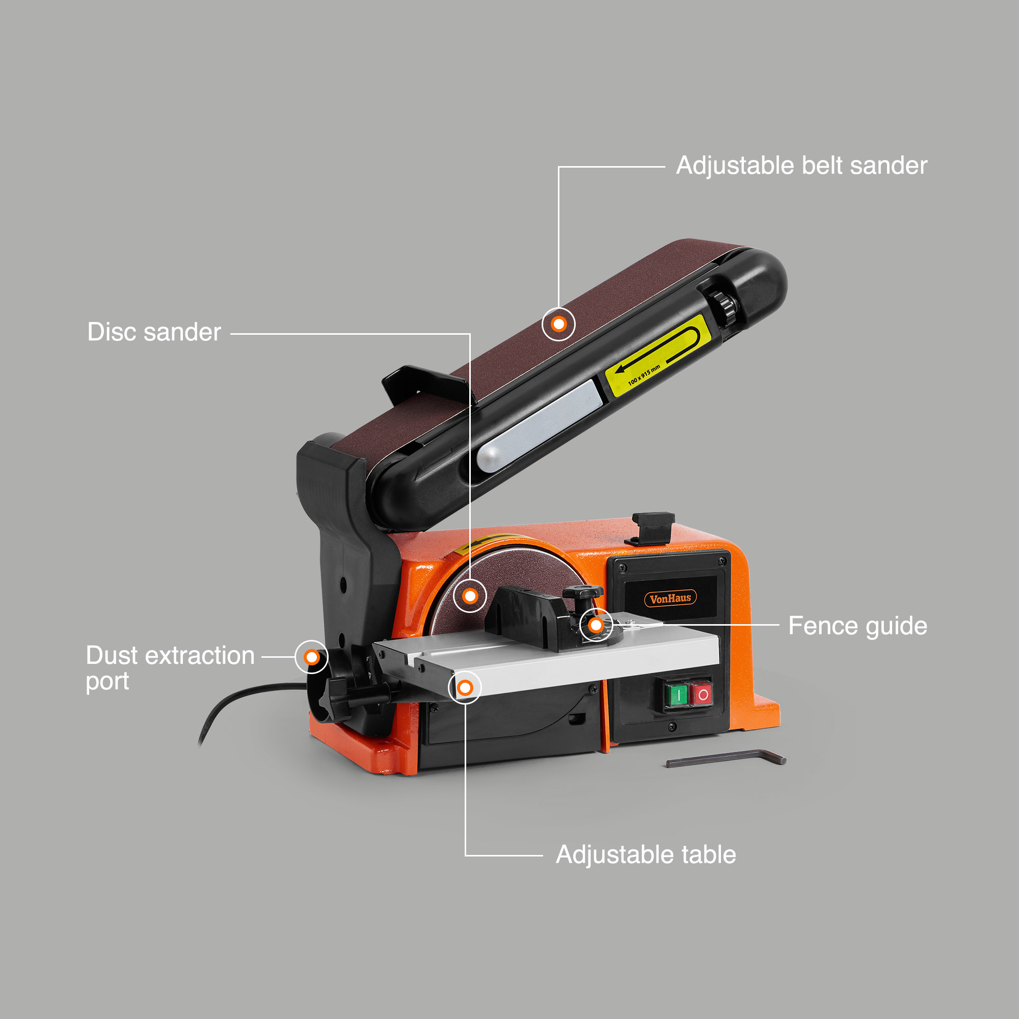 VonHaus Benchtop Belt & Disc Sander with Cast Iron Base 5056115786792