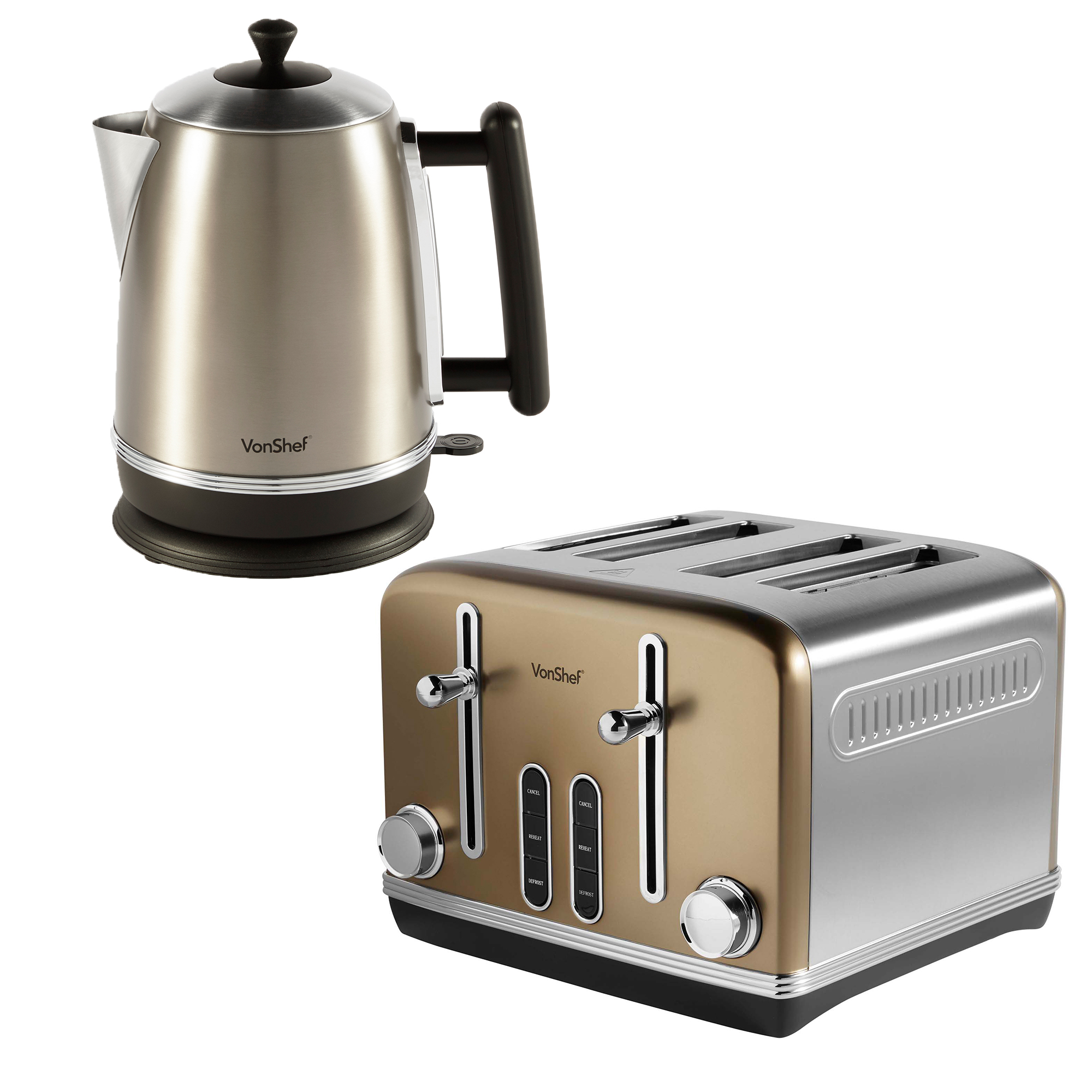 Vonshef Kettle And Toaster Set Champagne Gold Stainless Steel 4 Slice