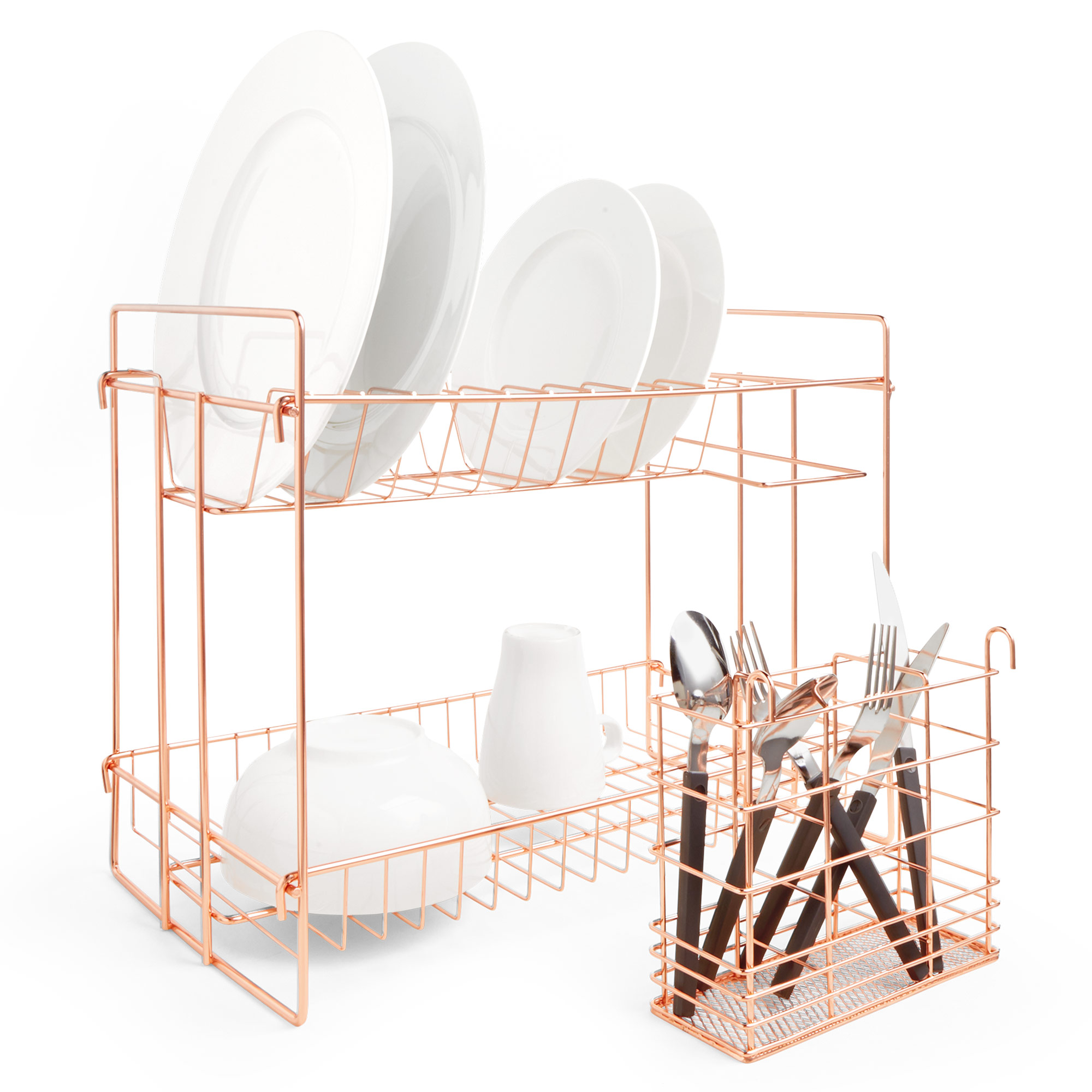 VonShef Rose Gold / Copper Dish Drainer Stand - Two Tier Rack - Plates ...