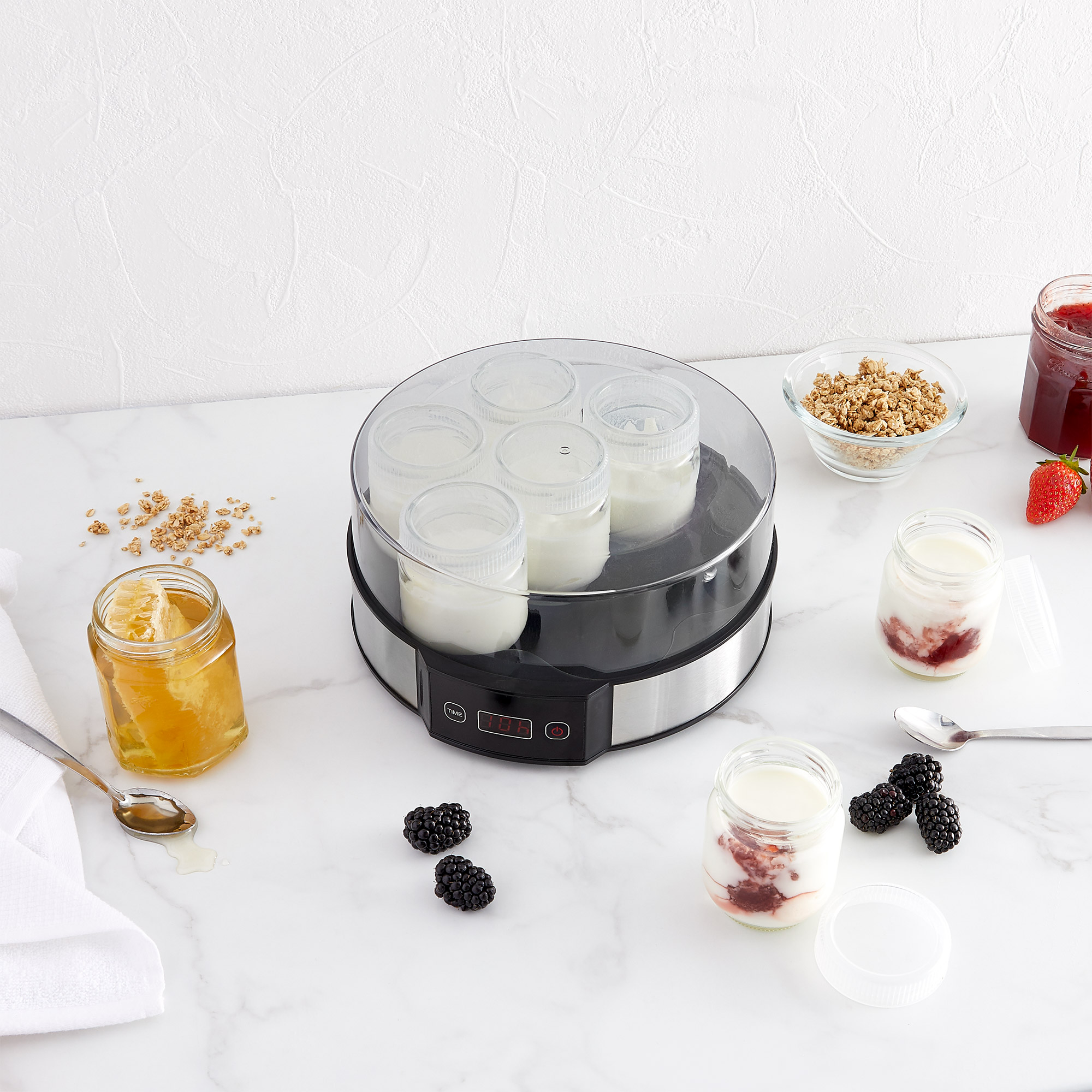 VonShef Digital Yoghurt Maker Machine With 7 Glass Jars LCD Display S/S