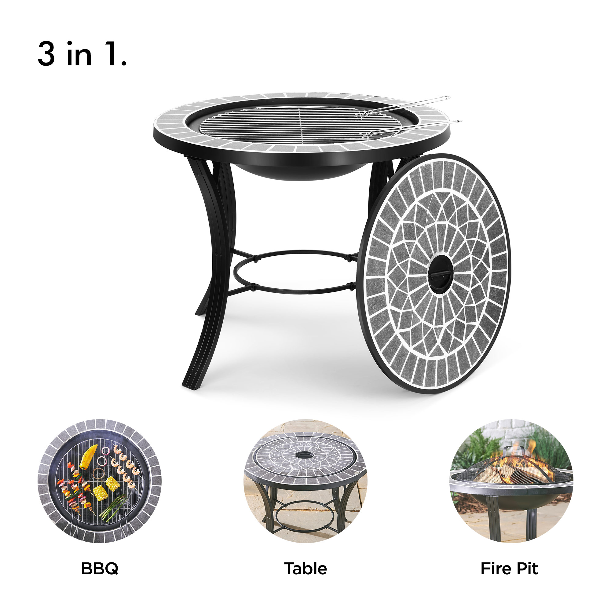 VonHaus Mosaic Fire Pit BBQ Table Garden & Outdoor Bowl Patio Heater