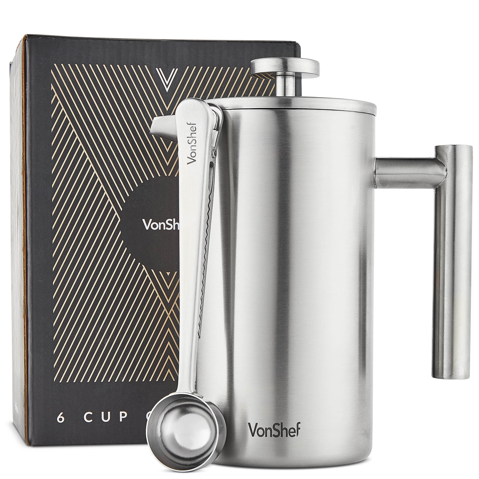 VonShef 6 Cup Stainless Steel Cafetiere