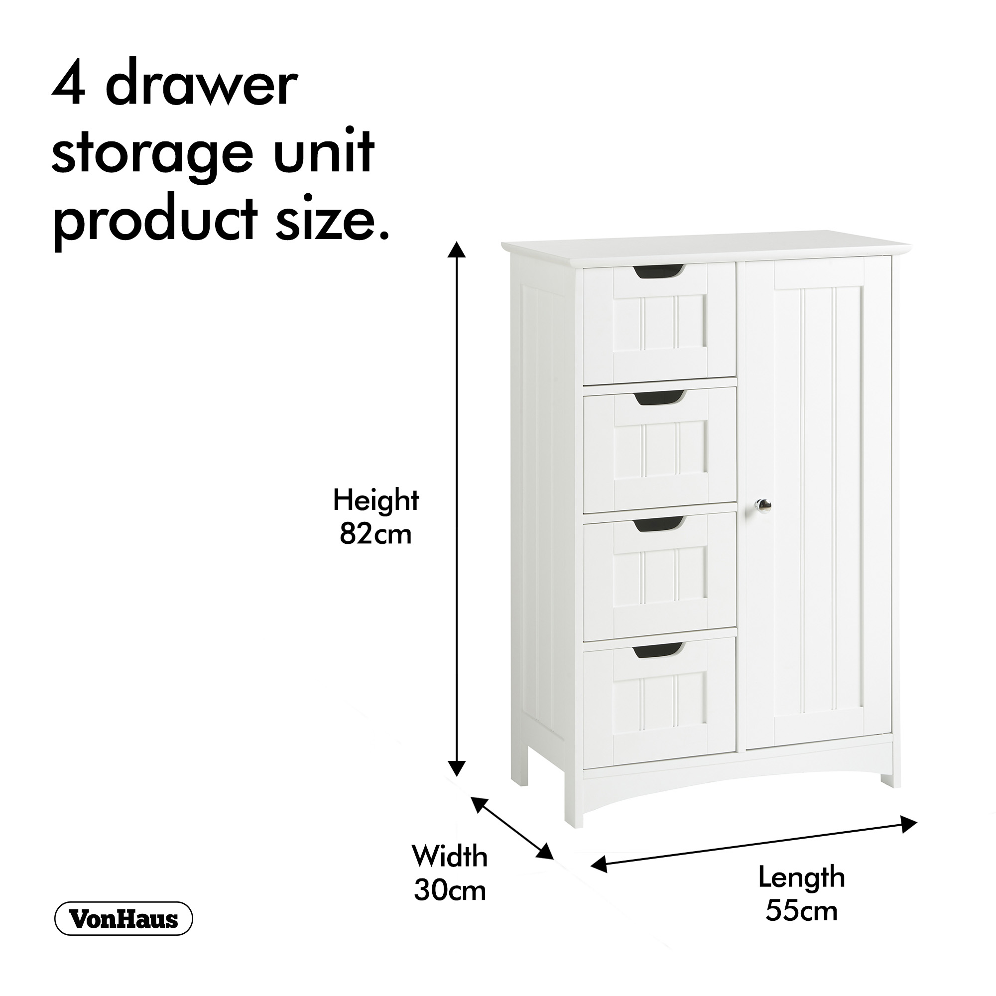 Vonhaus 4 Drawer Bathroom Cabinet Storage Freestanding Unit Cupboard Furniture 5060192529579 Ebay