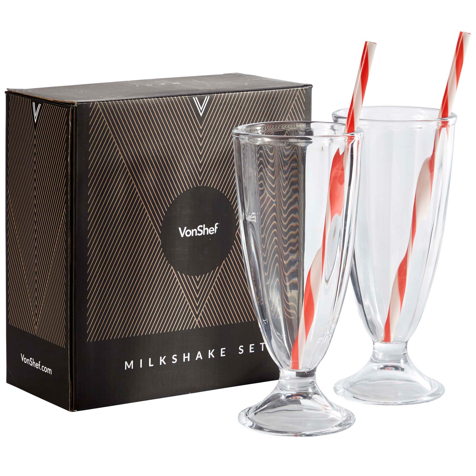 VonShef Milkshake Glasses 2pc American Style 2oz/340ml Ice Cream Sundae