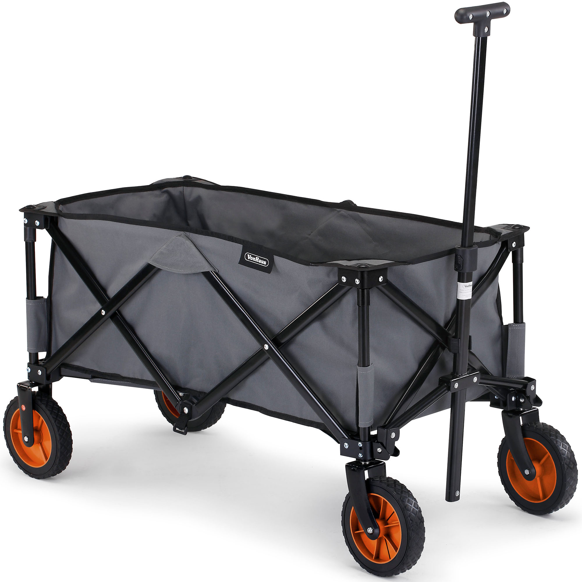 VonHaus Folding Camping Cart with Lining -  4 Wheeled Collapsible Festival Trolley