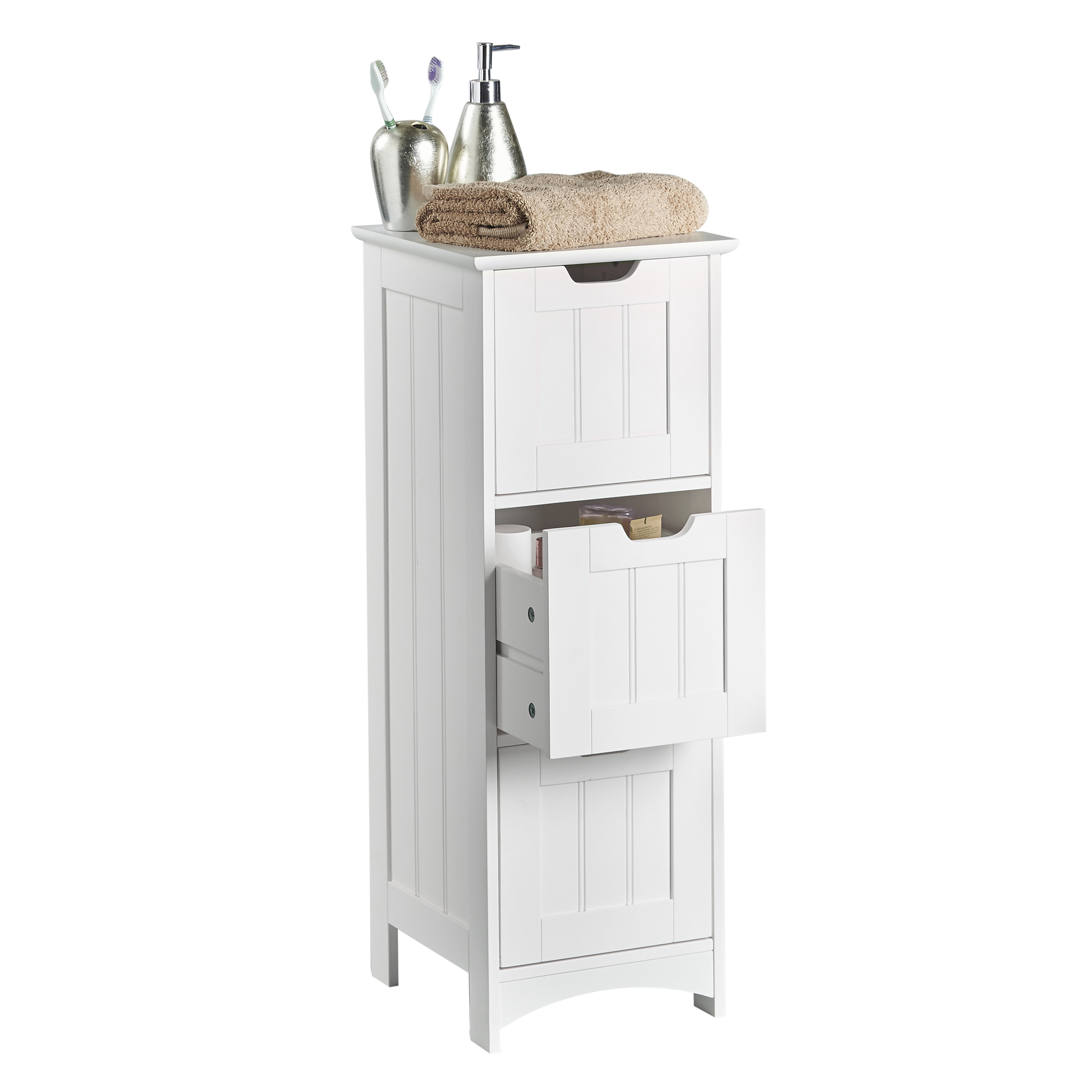VonHaus Bathroom Storage Unit 3 Drawer Cupboard White Furniture