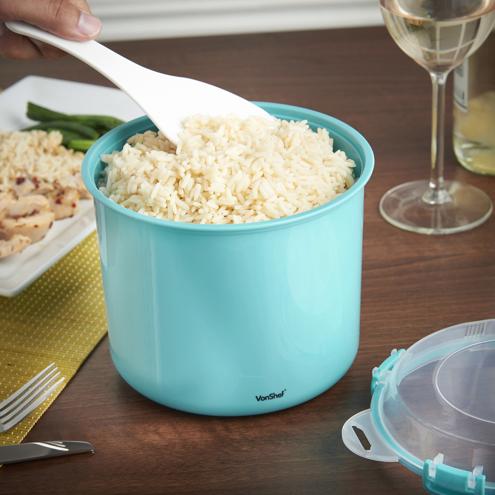 VonShef Microwave Rice Cooker Steamer Pot with Drainer 2.23L Teal eBay