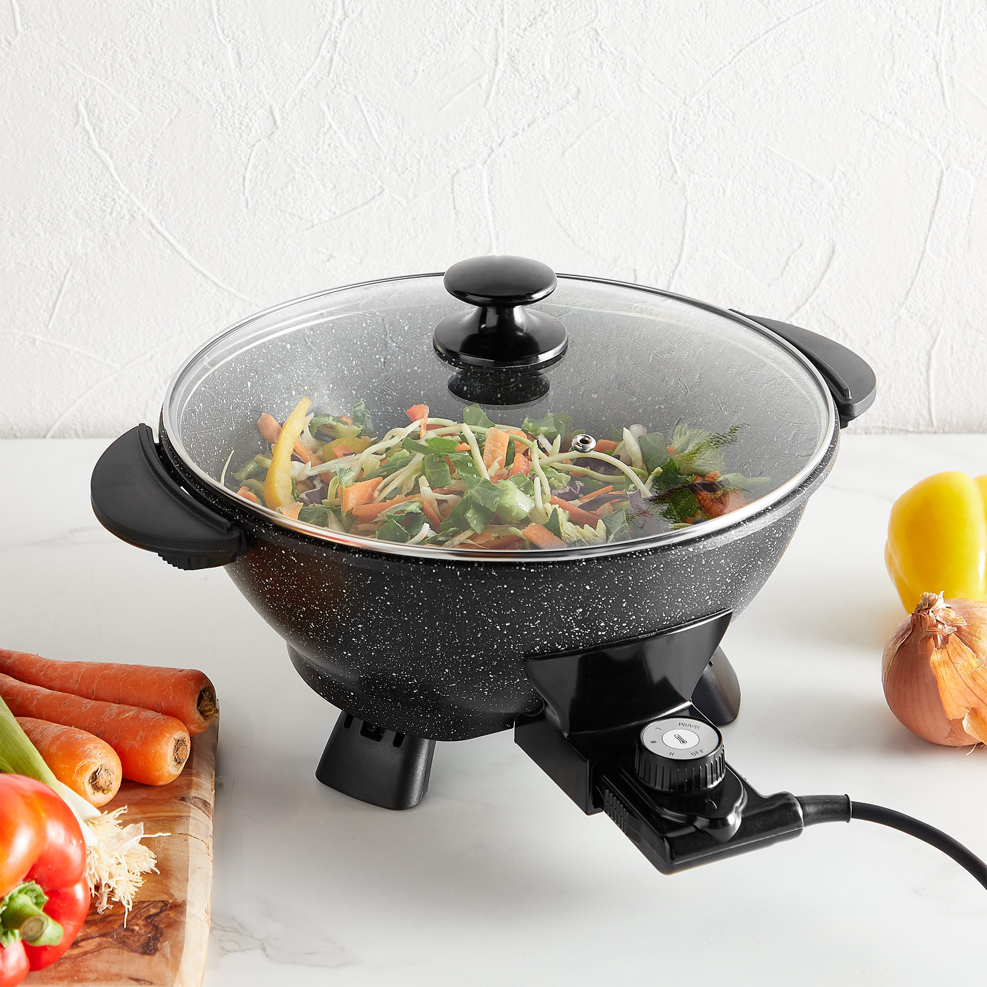 VonShef Electric Wok Multi Cooker Skillet Frying Pan Fry Non Stick Glass Lid 5L 5056115723056 eBay