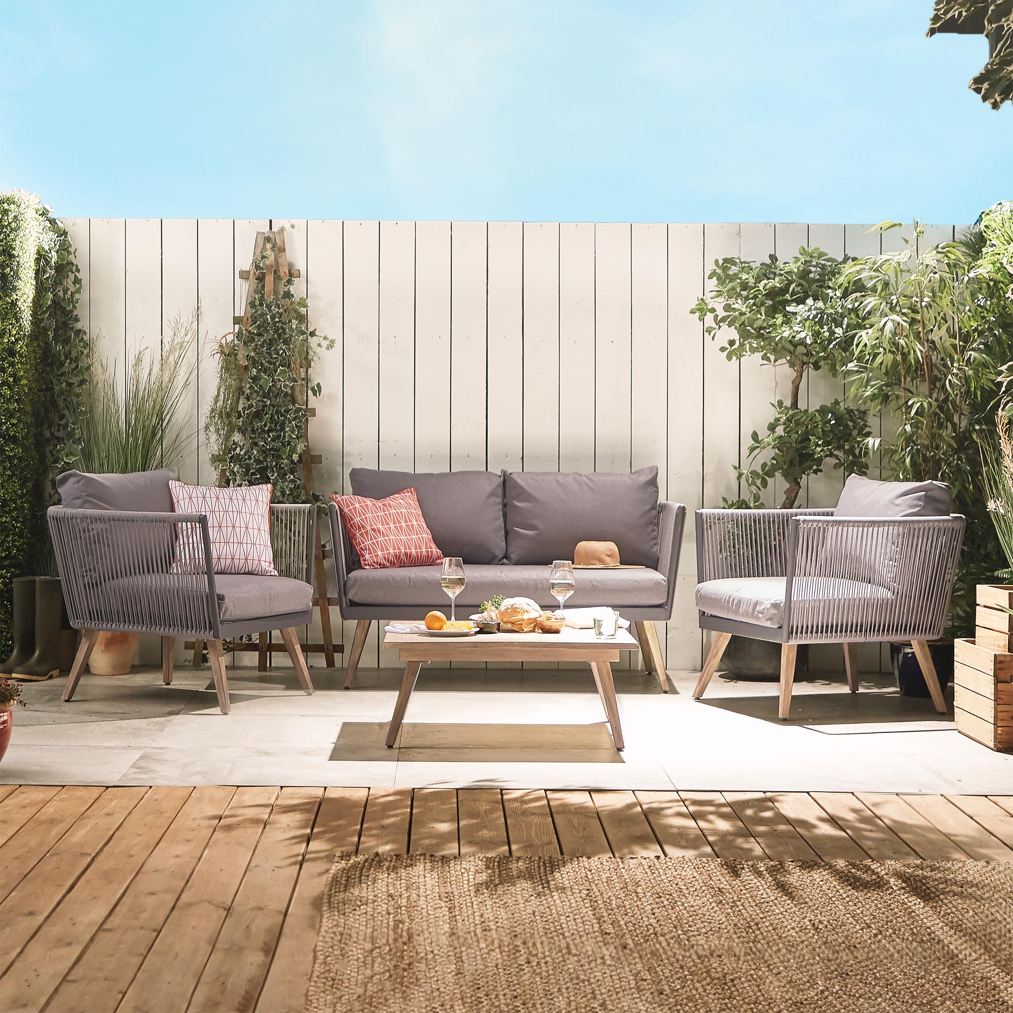 VonHaus Rope Style Rattan Sofa Set 4 Piece Garden Patio Modern Outdoor