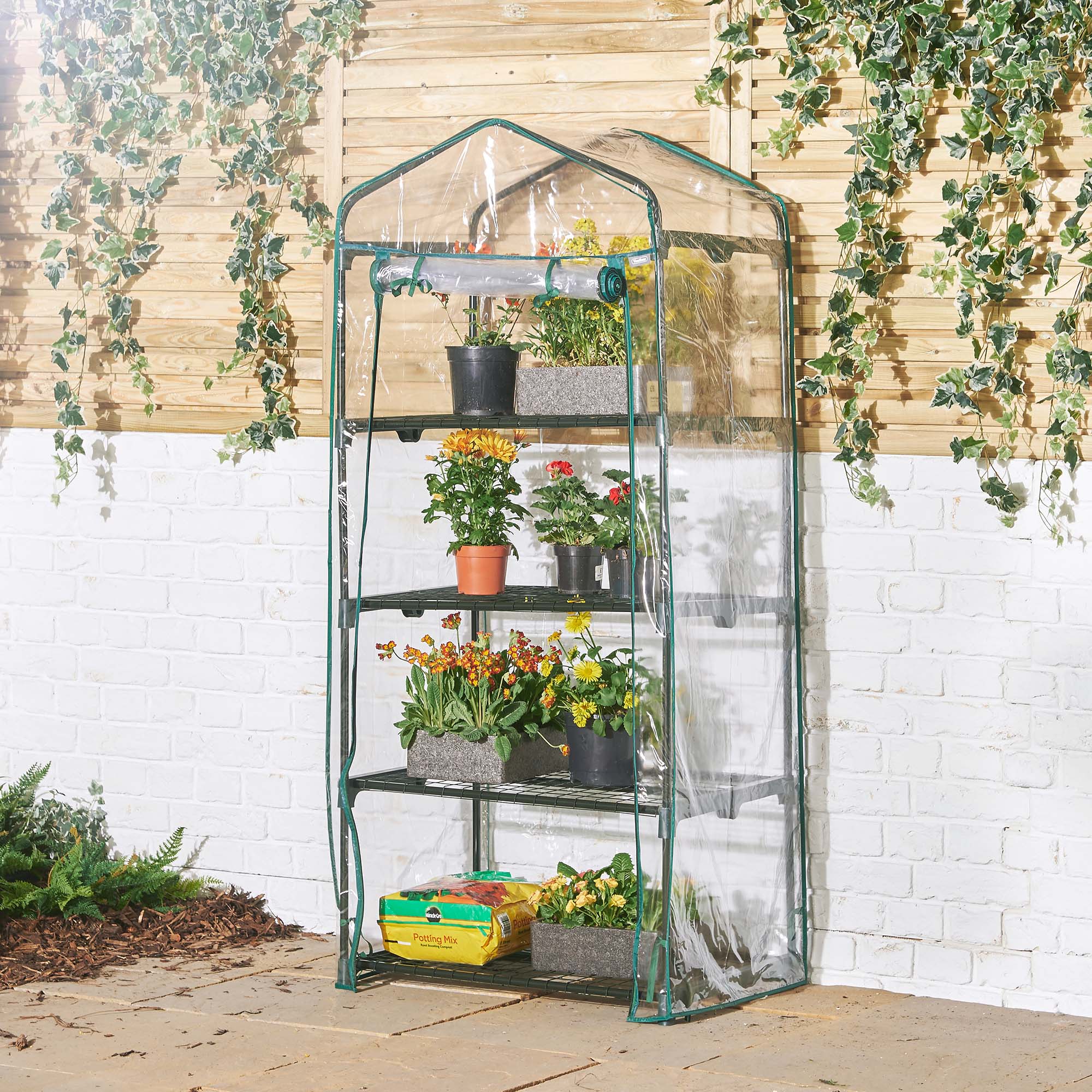 VonHaus 4 Tier Mini PVC Plastic Greenhouse Outdoor Garden Steel Frame ...