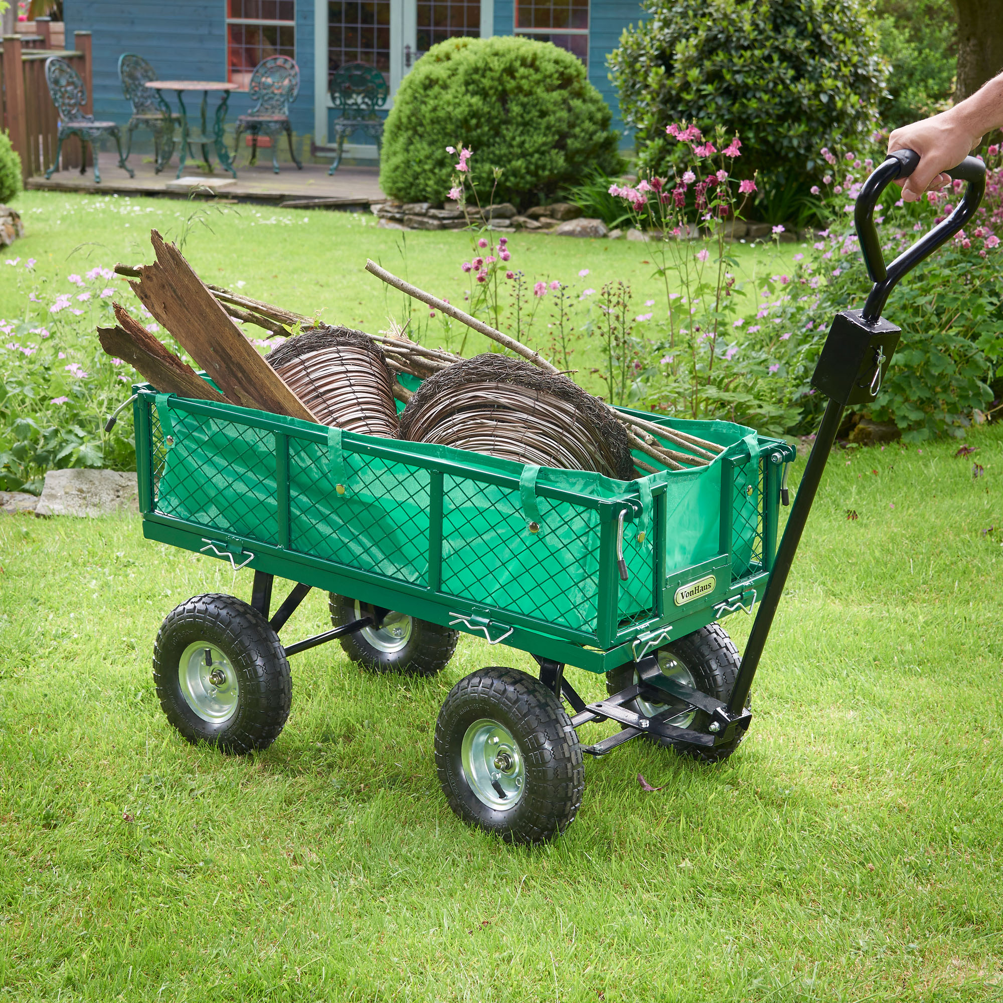 VonHaus AllTerrain Heavy Duty Garden Trolley Wheel Barrow Cart Truck