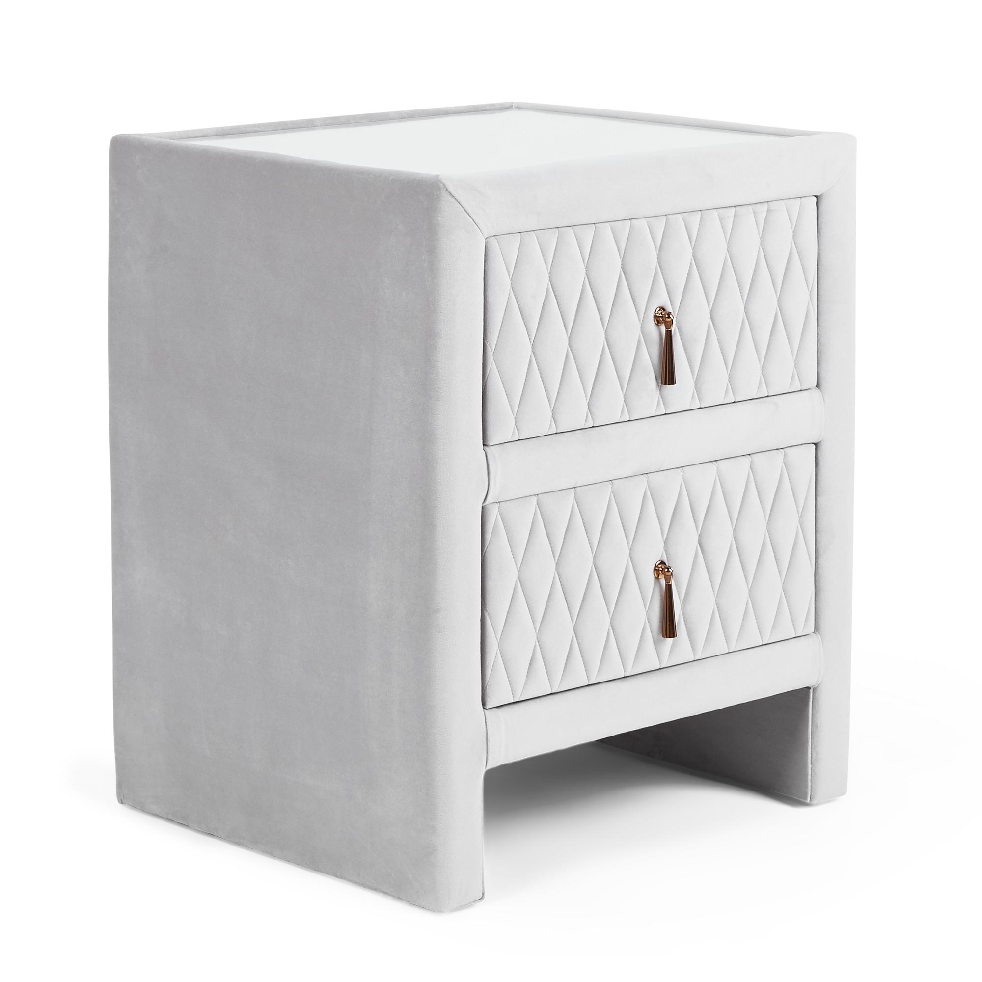 Beautify Quilted Bedside Table Cabinet Velvet Grey Nightstand 2 Drawers 5056115725906 Ebay