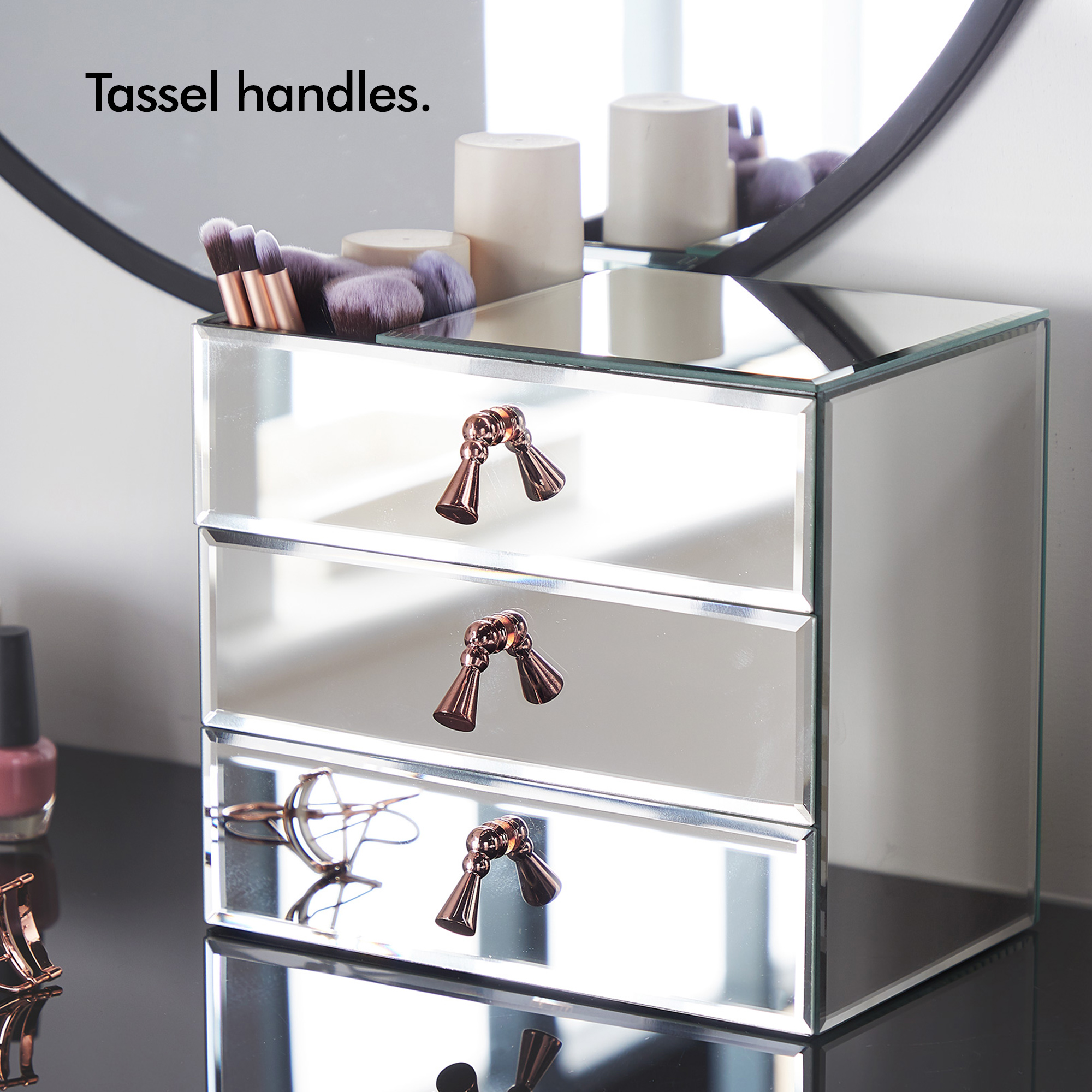 Beautify 3 Drawer Mirrored Jewellery Cosmetics Beauty Box Rose