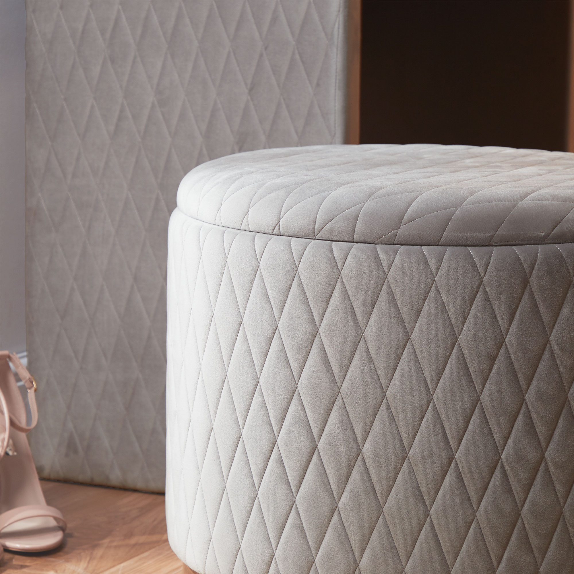 Beautify Storage Stool Quilted Grey Velvet and Gold Round Ottoman Pouffe Box | eBay