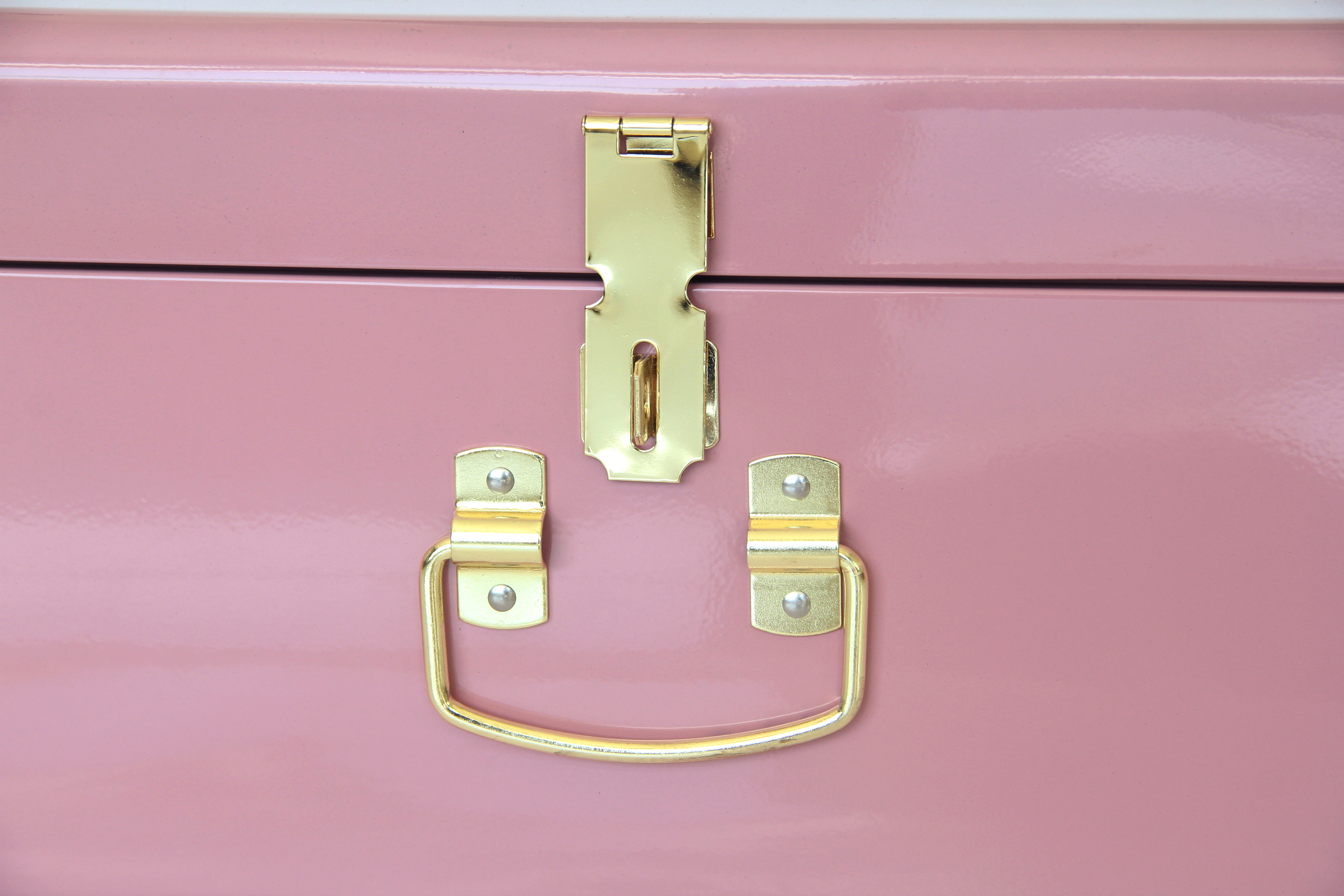 Beautify Storage Trunk Pink Metal Gold Hardware Stackable Vintage