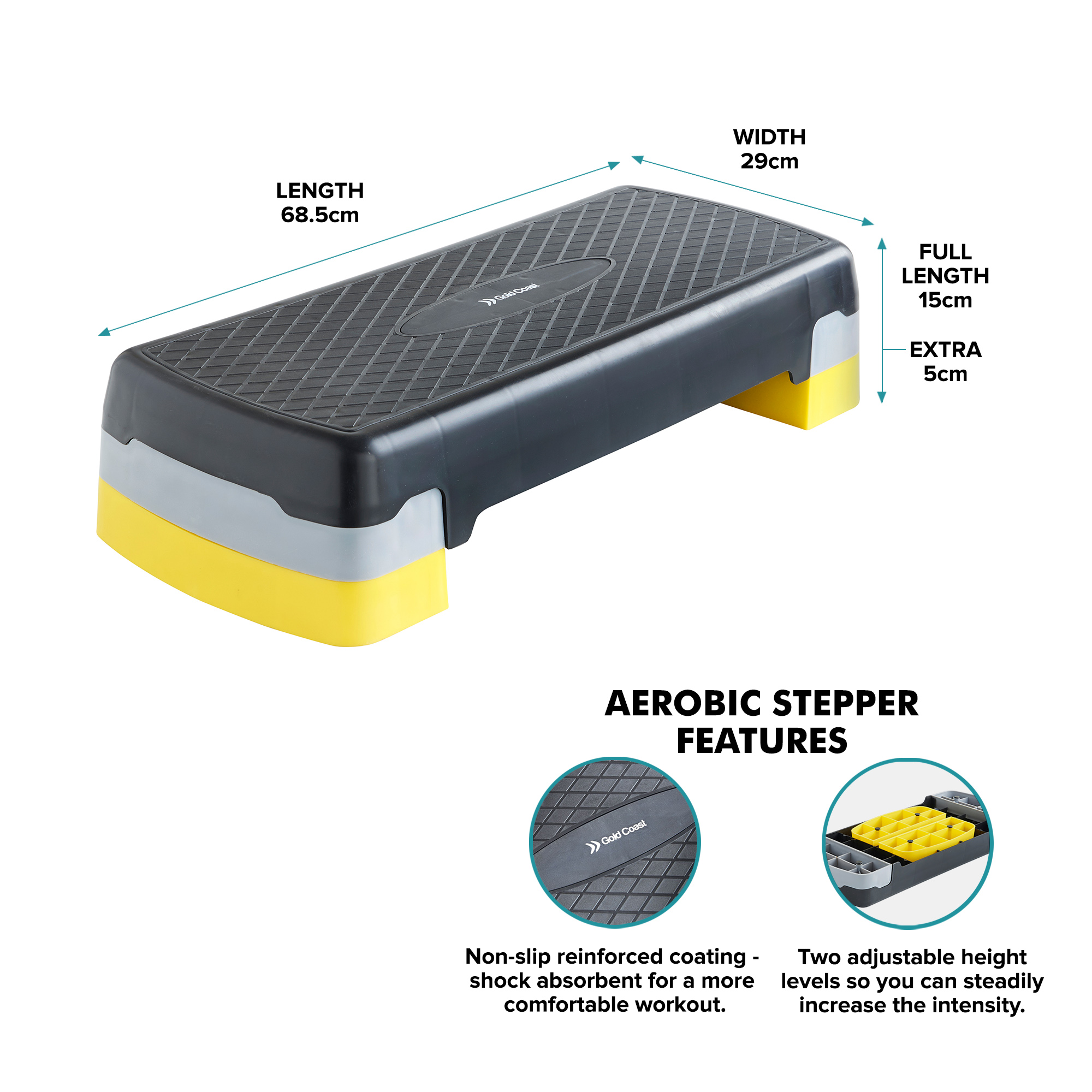 Gold Coast Aerobic Stepper Cardio Fitness Home Gym Exercise Step Block ...