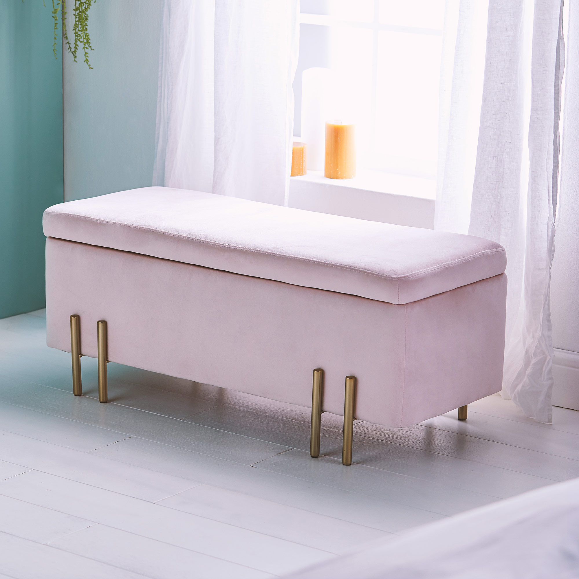 BTFY Pink Velvet Storage Ottoman | Storage Bench Chest Box | Footrest