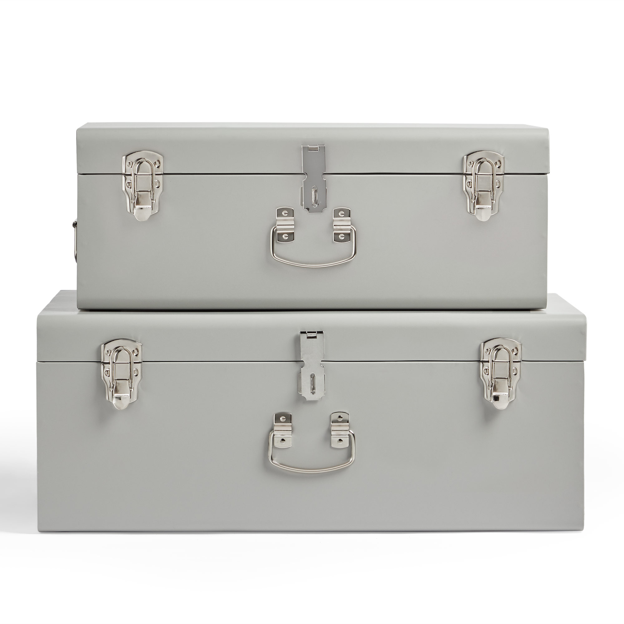 BTFY Storage Trunks Set of 2 Grey Metal Steel Storage Box/Chests eBay