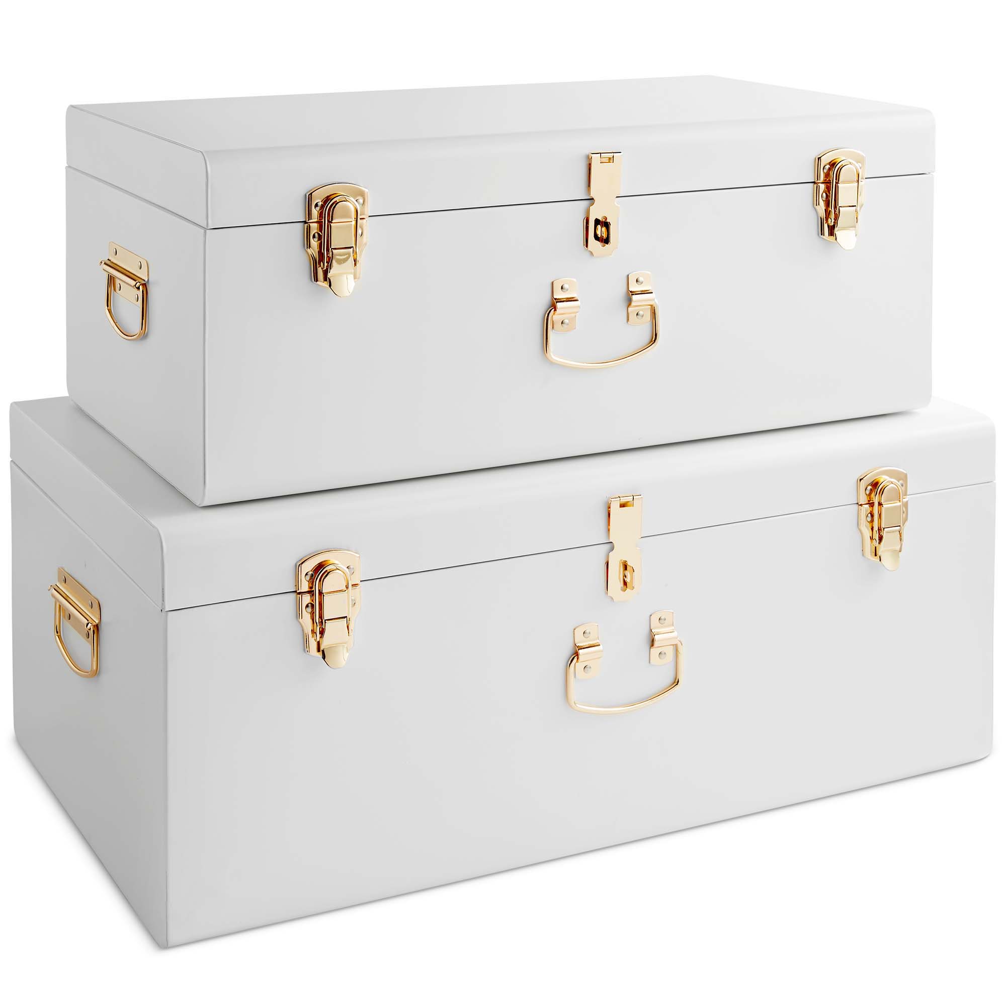 Beautify Extra Large Storage Trunks Box Chest Set of 2 White Bedroom