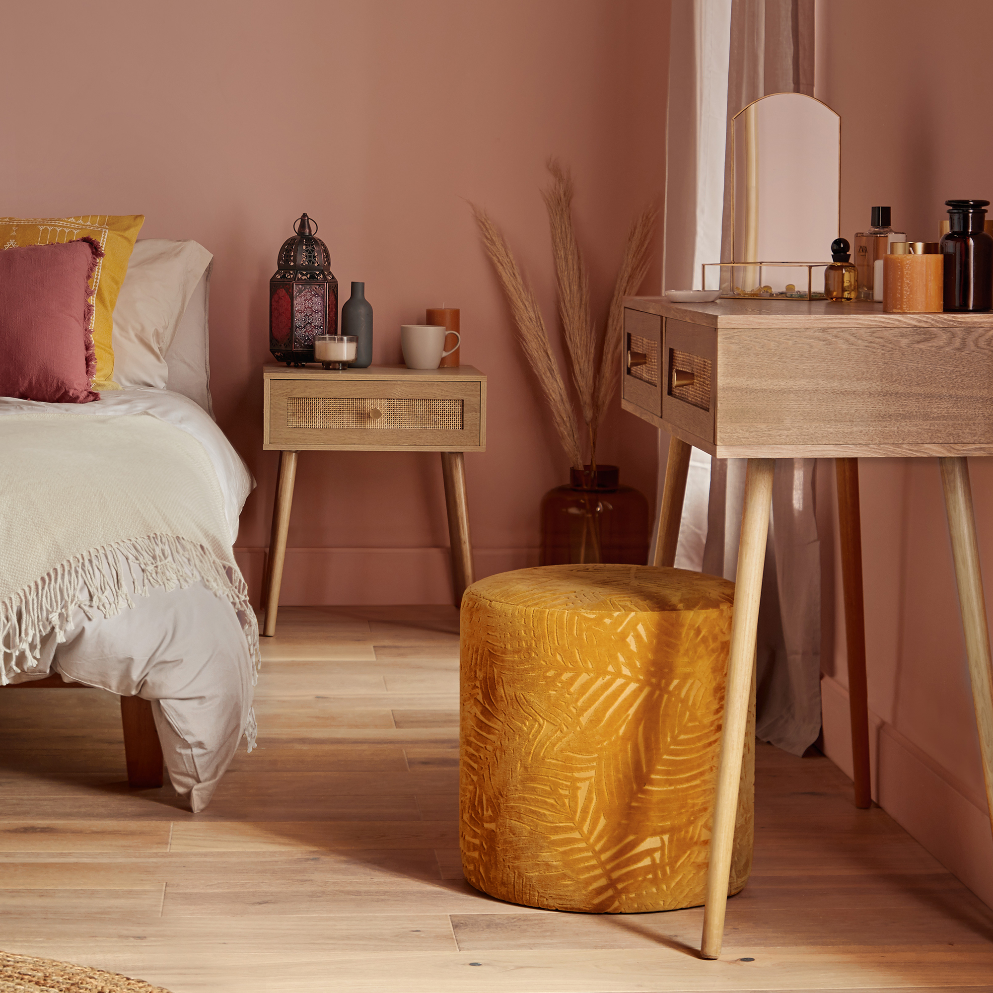 Beautify Rattan Dressing Table 2 Drawer Wooden Dresser Make Up Desk