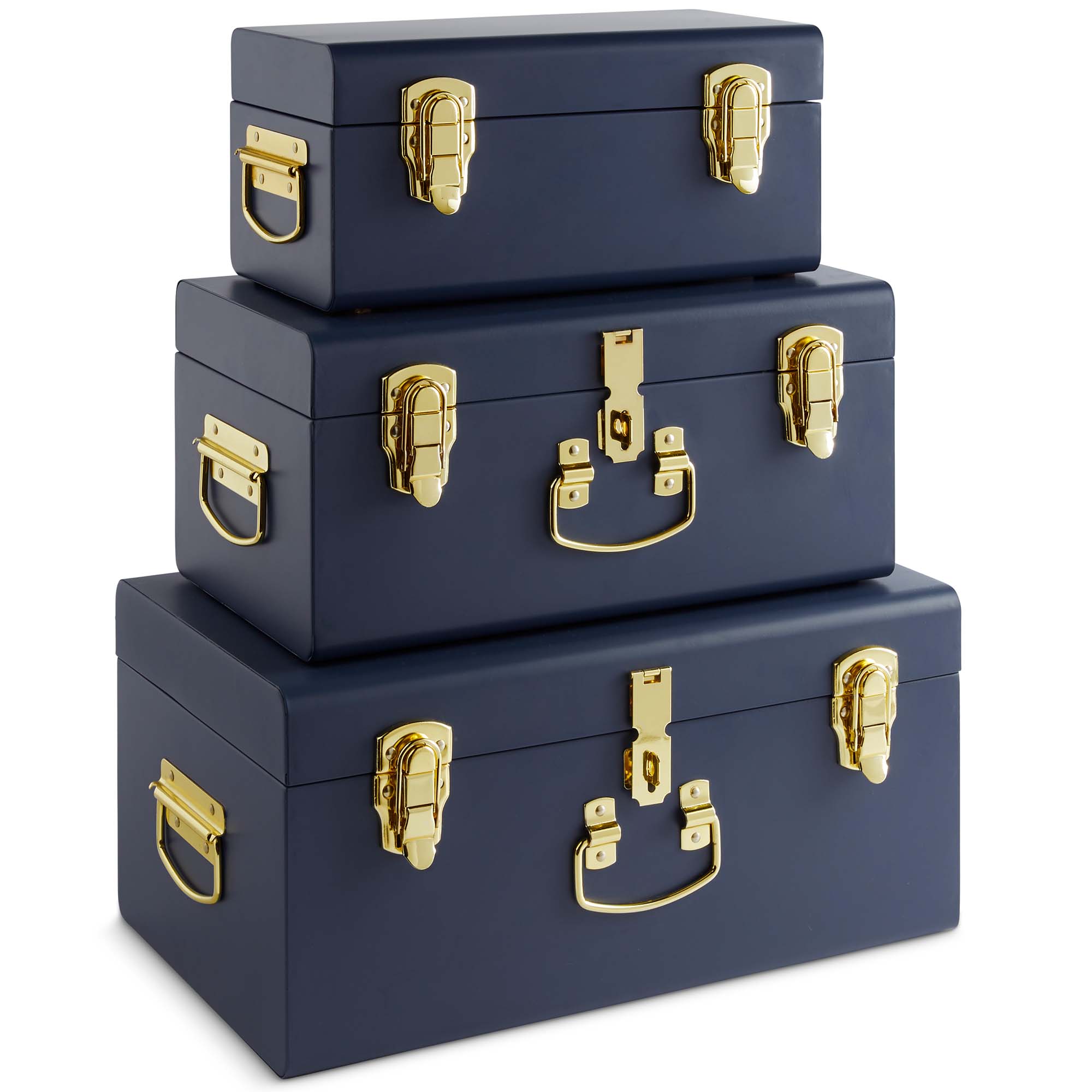 Beautify Storage Trunks Set of 3 Navy for Bedroom Living Room Brass ...