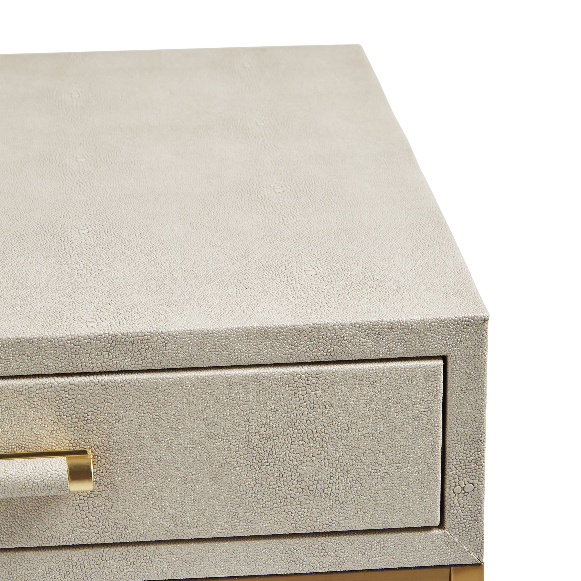 Beautify Bedside Table Taupe & Gold Faux Leather Nightstand with