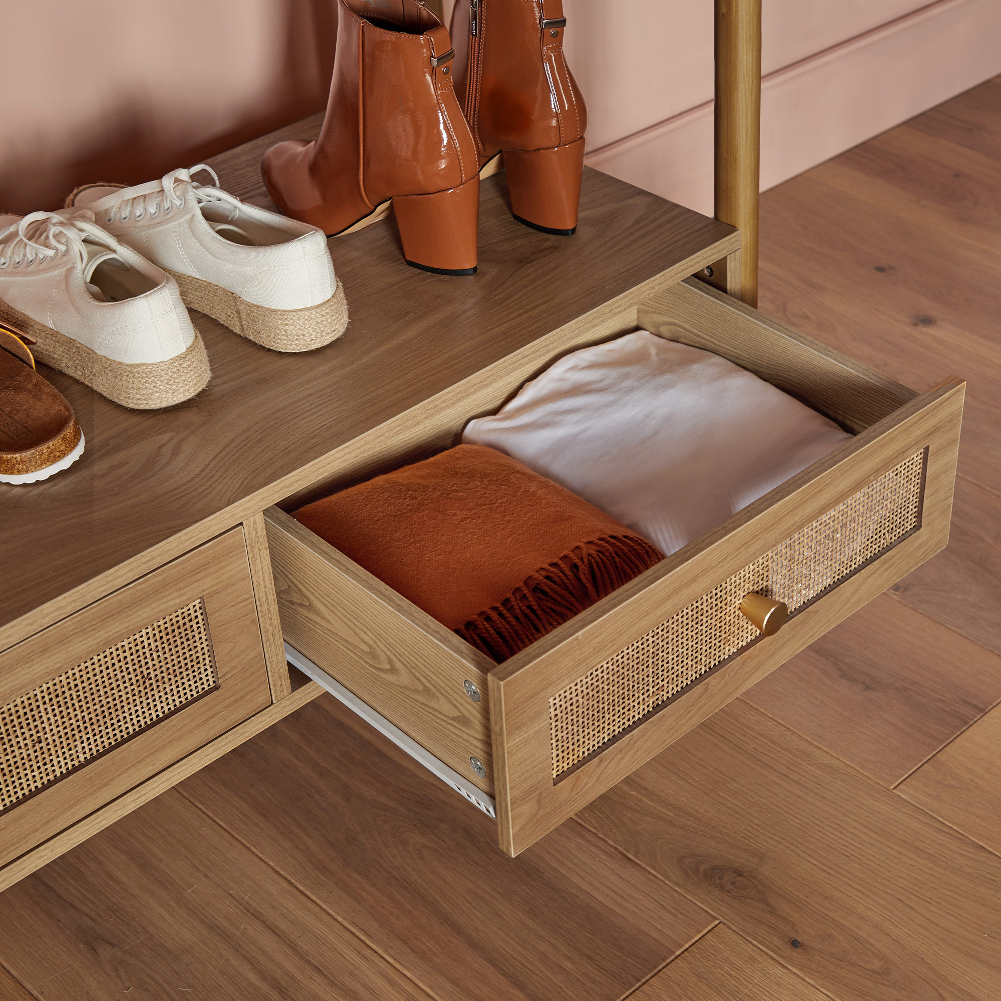 Beautify Rattan Clothes Rail With Drawers Open Wardrobe Clothes