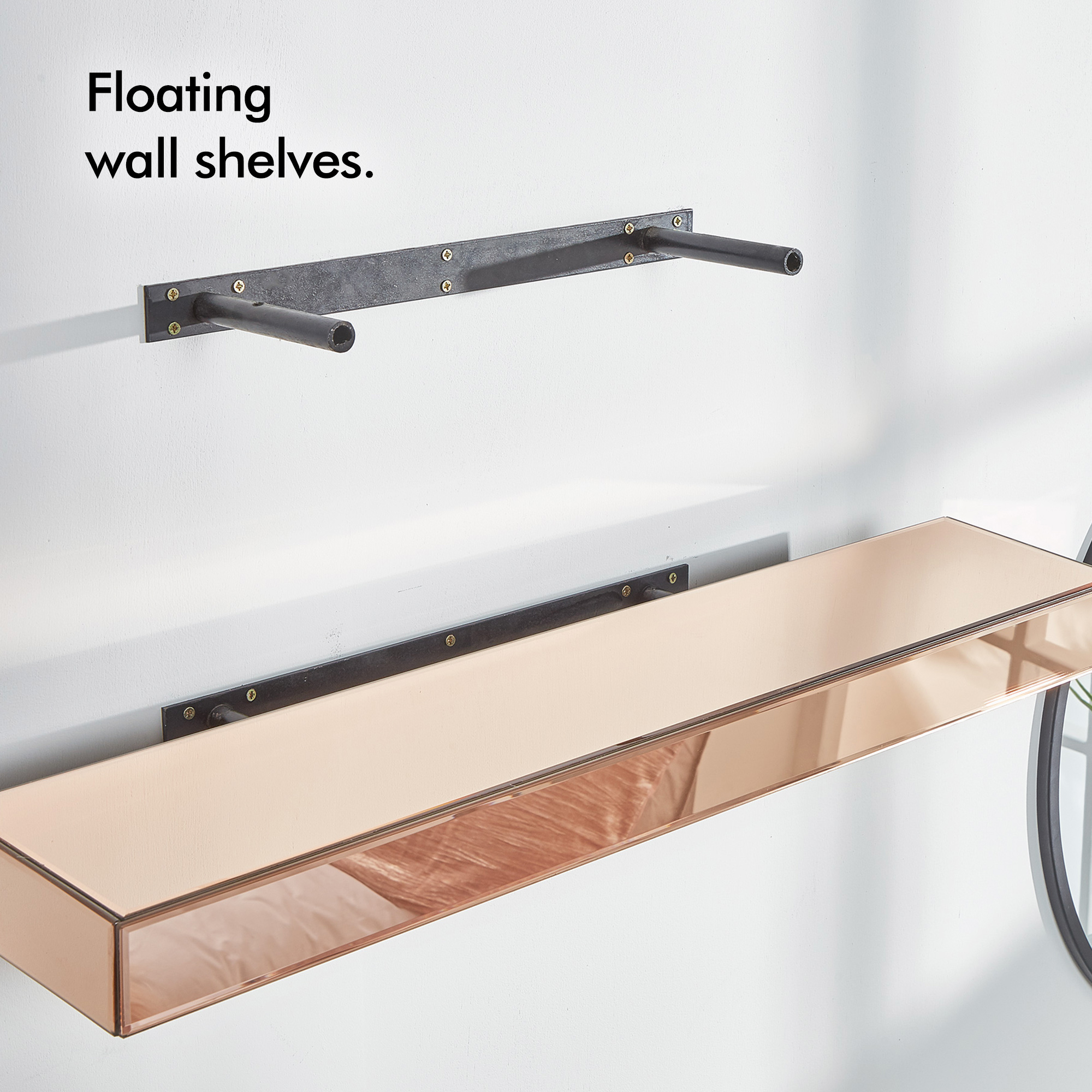 Beautify Set of 2 Rose Gold Mirrored Shelves Floating Display Storage