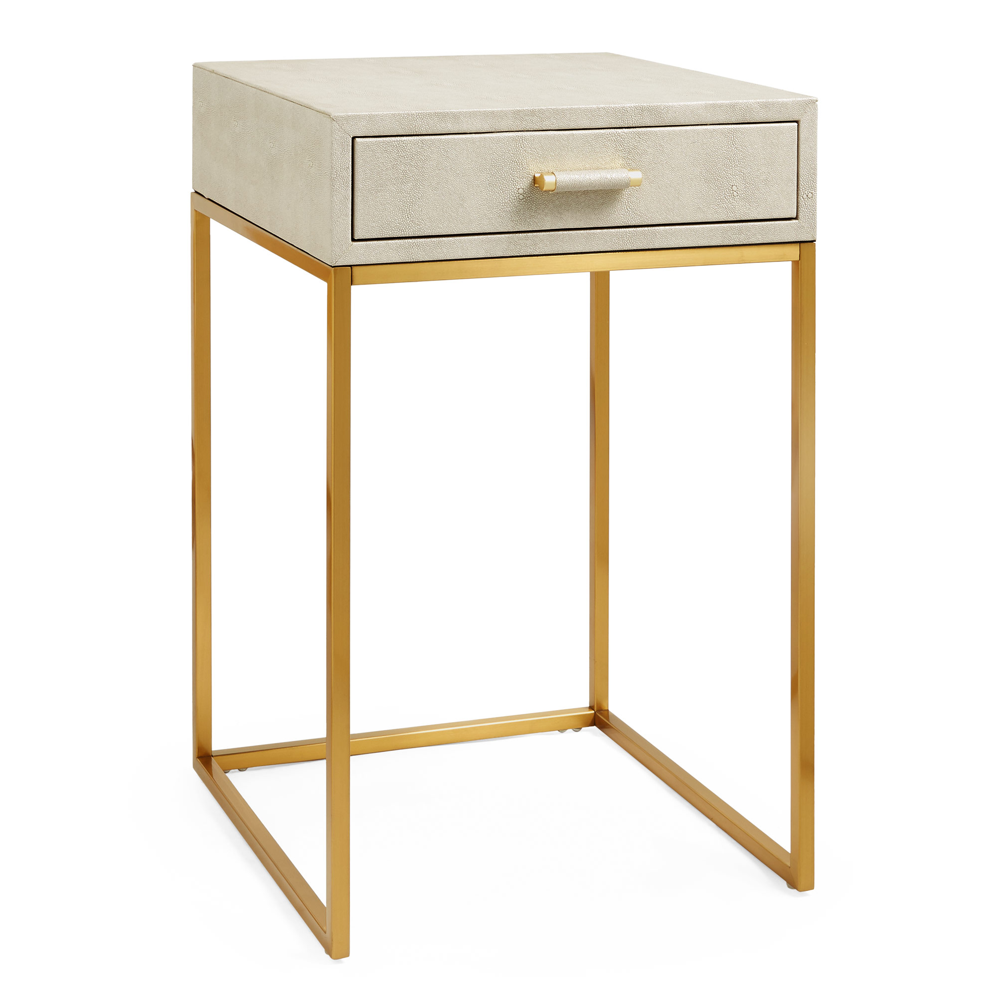 Beautify Bedside Table Taupe & Gold Faux Leather Nightstand with