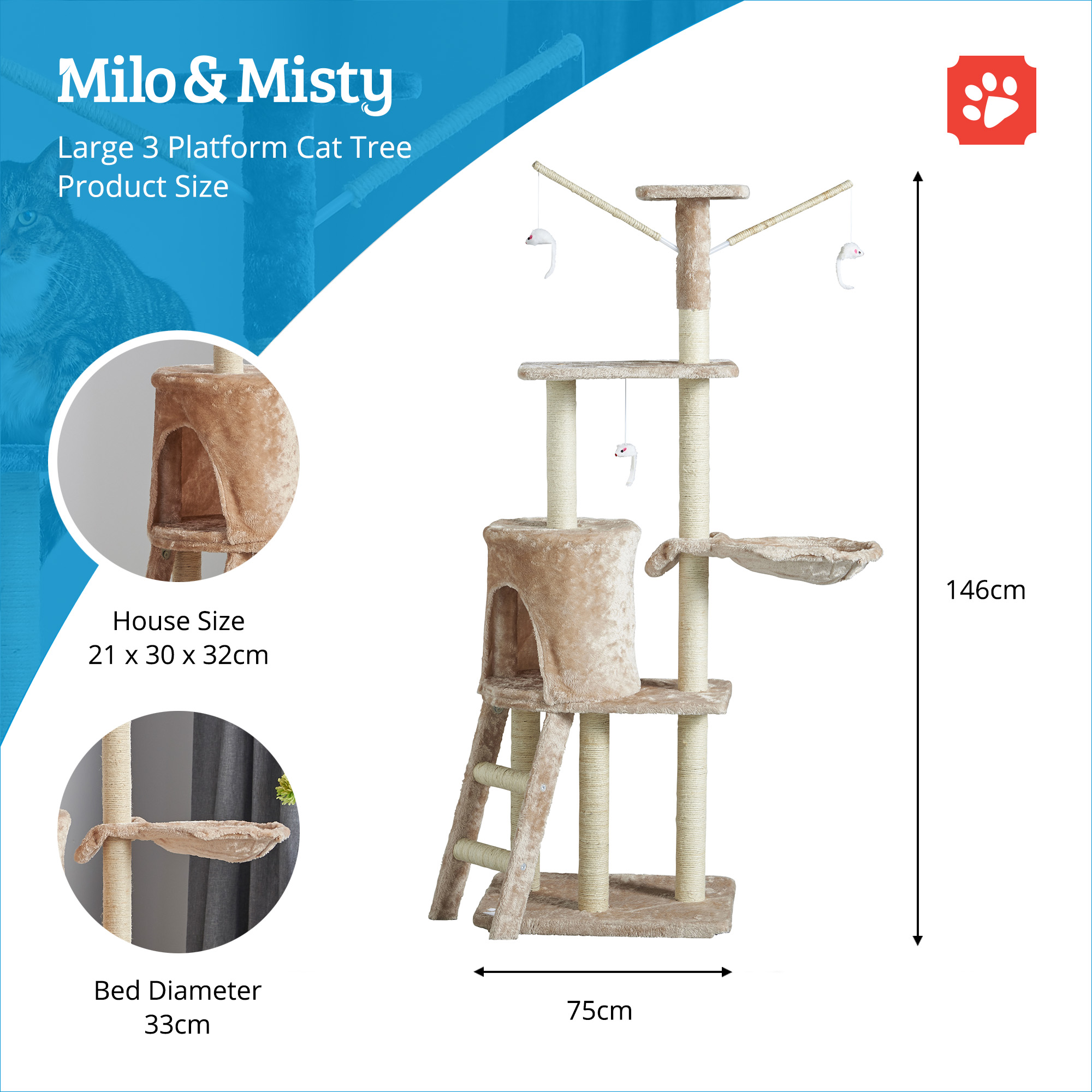 Milo & Misty Cat Tree Scratching Post Tower Activity Centre Toys
