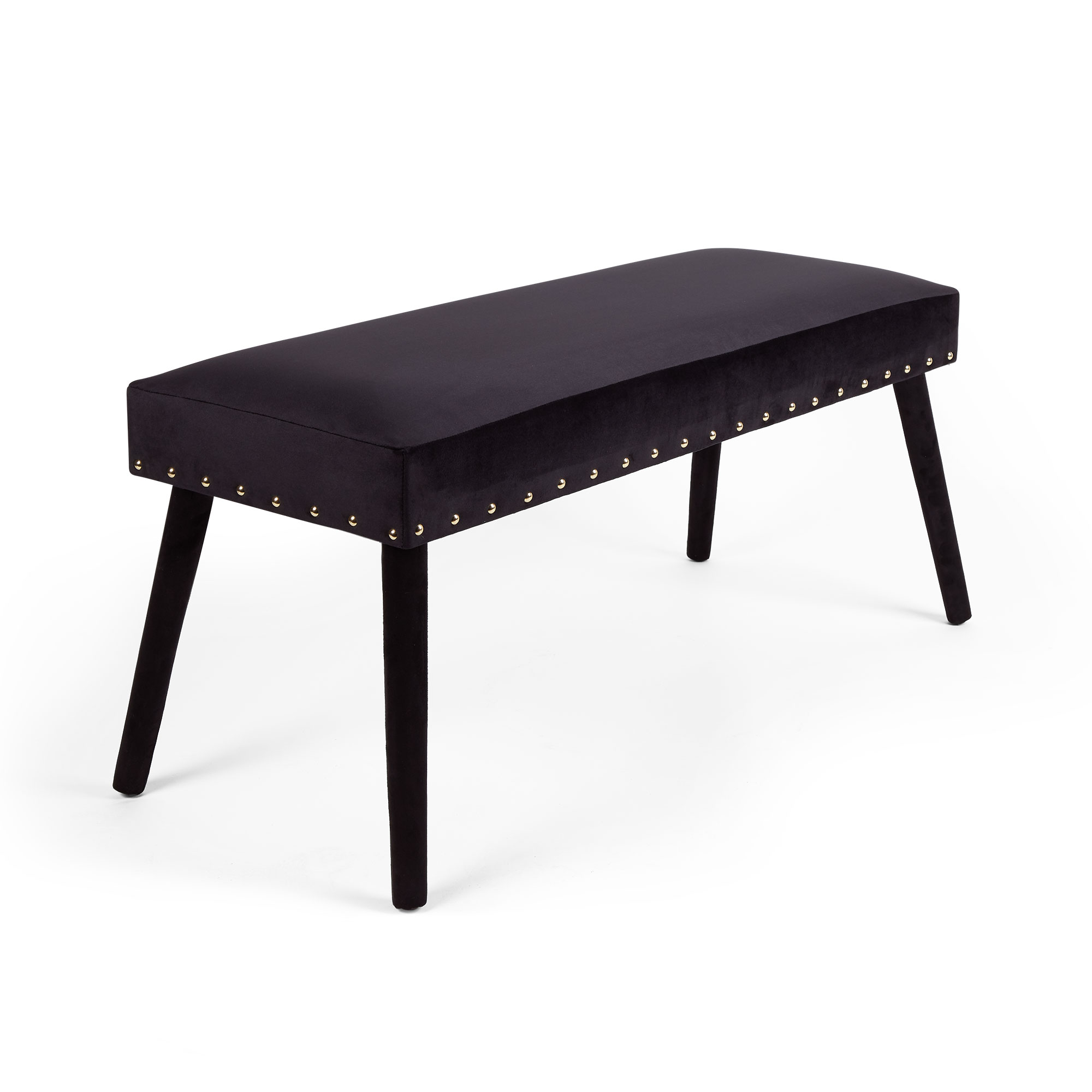 Beautify Black Velvet Bench | Brass Gold Rivet Detailing | Luxurious