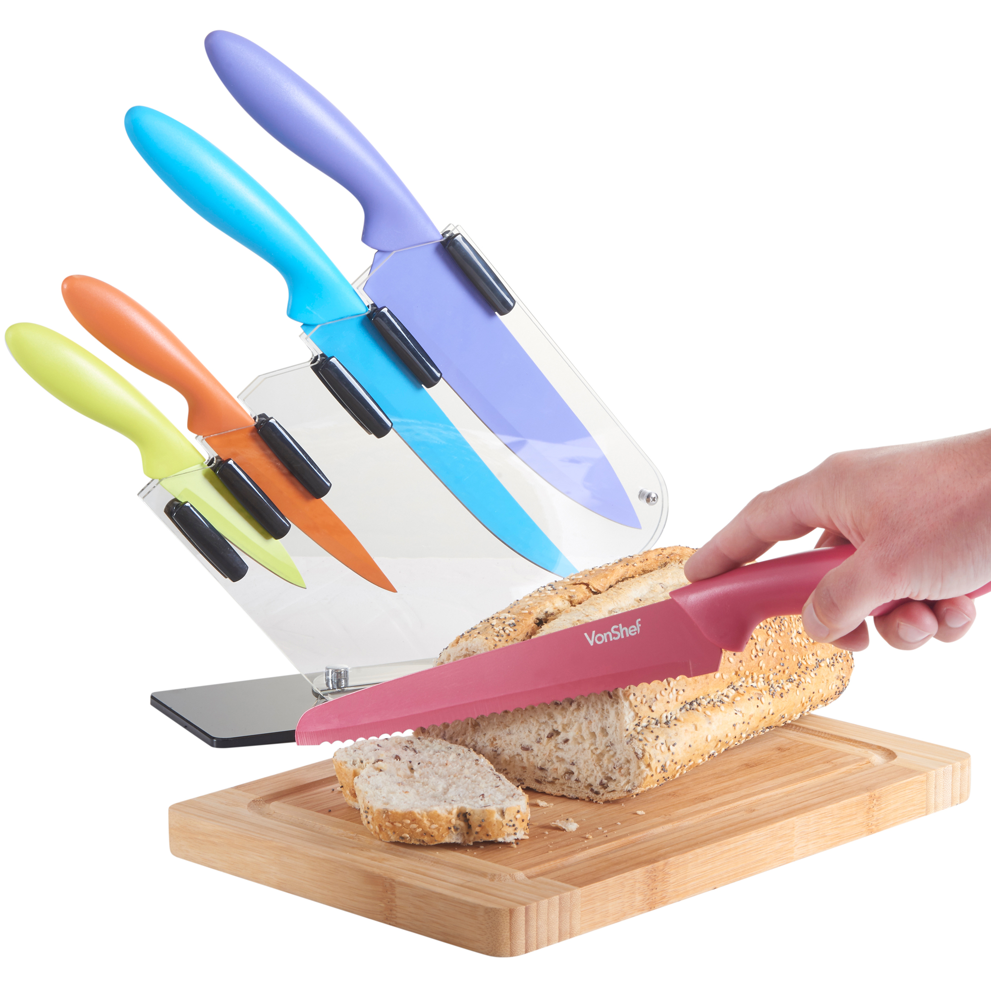 VonShef High Grade Stainless Steel Multi Colored Kitchen Knife Block