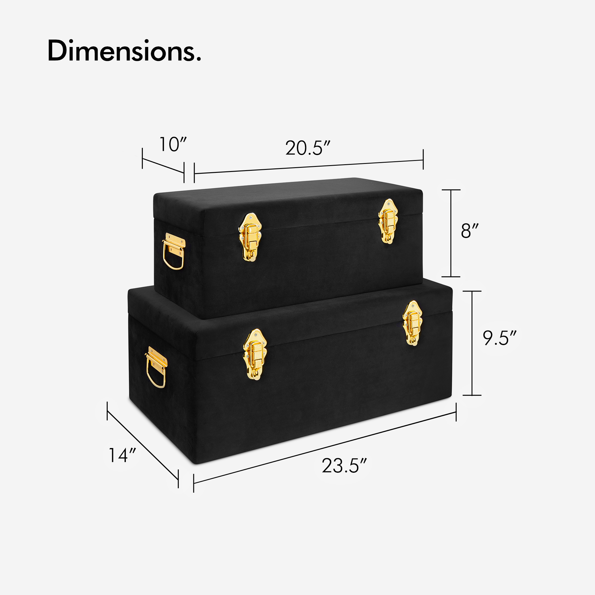 Beautify Large Black Velvet Storage Trunk Chest Set College Bedroom