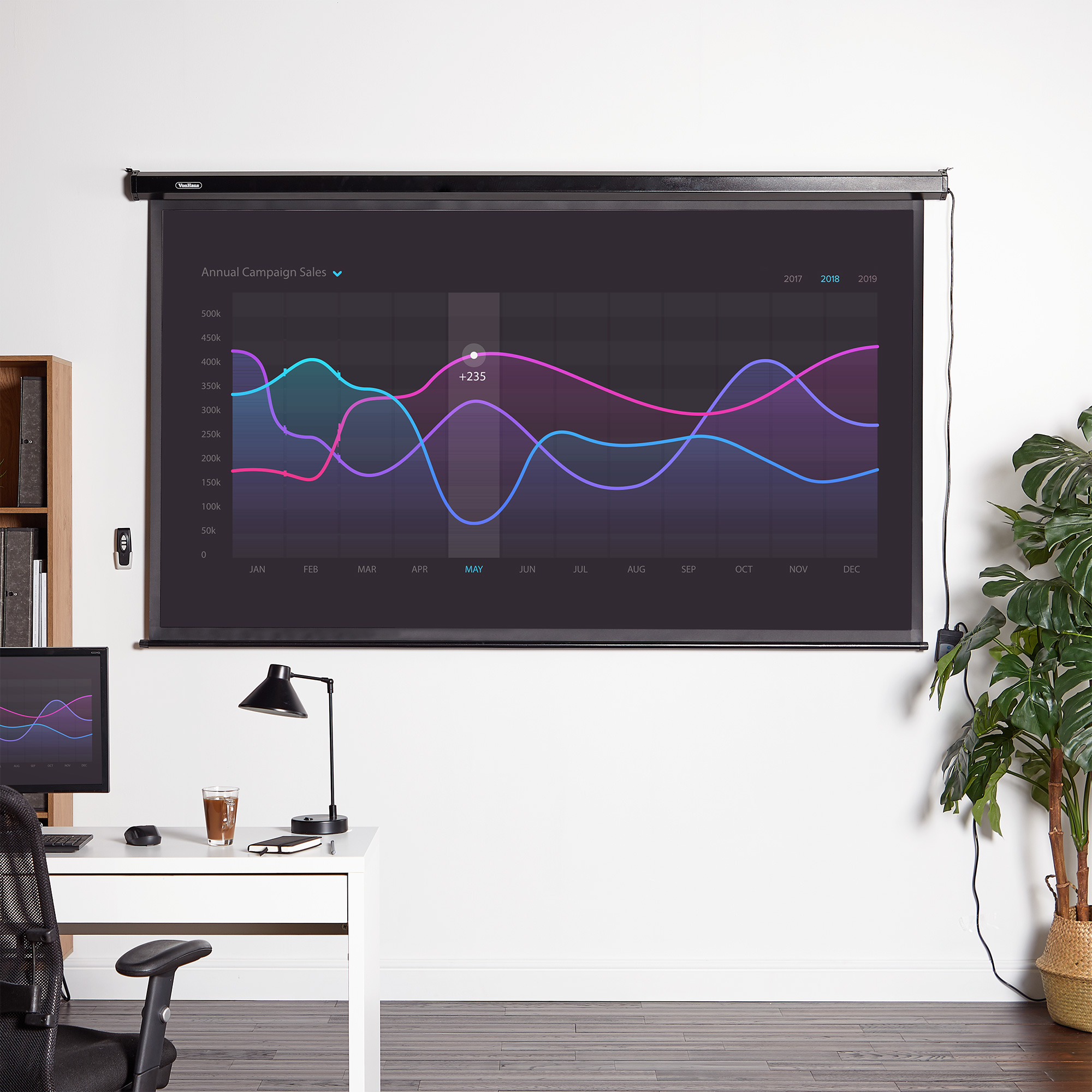 VonHaus 100 Inch Automatic Projector Screen 169 With Remote Home