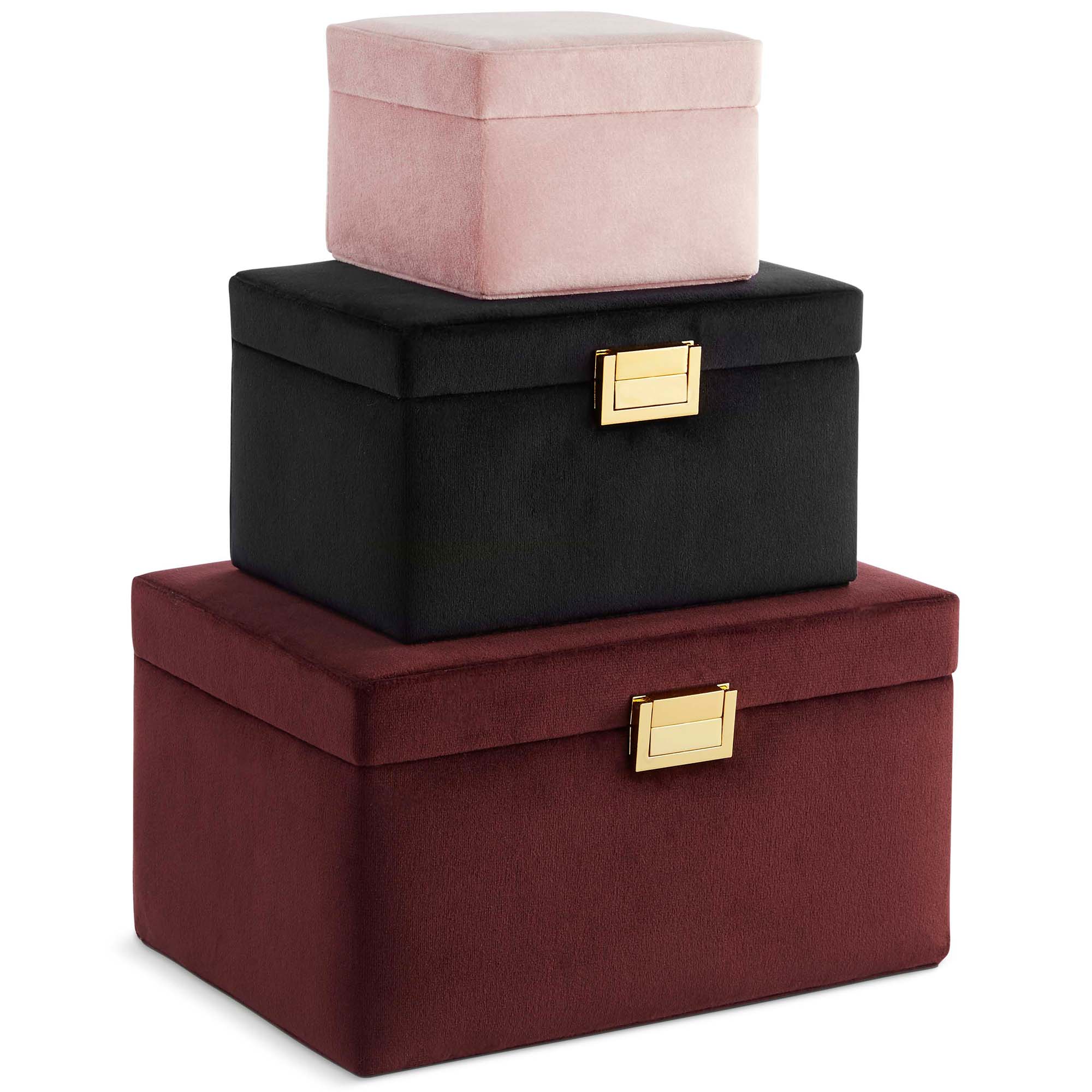 Beautify Jewelry Gift Box Set with Lids Velvet Burgundy Black & Pink