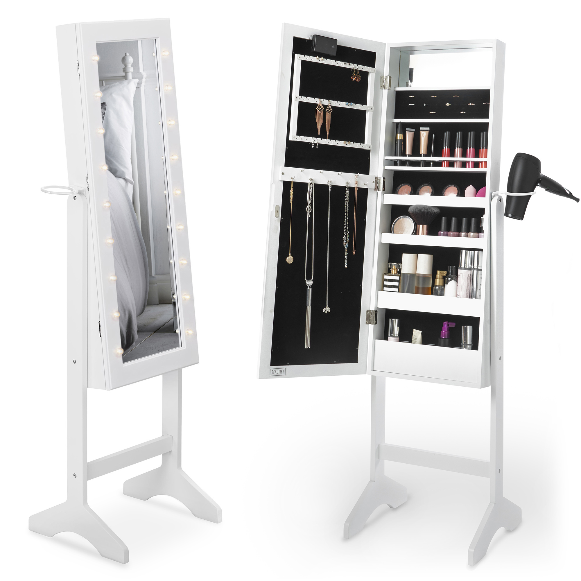 Beautify LED Lighted Mirrored Jewelry & Makeup Cabinet ...