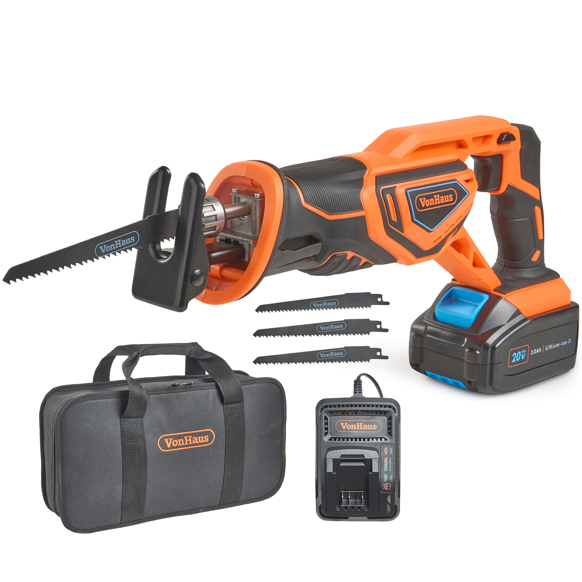 VonHaus 20V Cordless Reciprocating Saw with Battery, Charger & 4x Wood