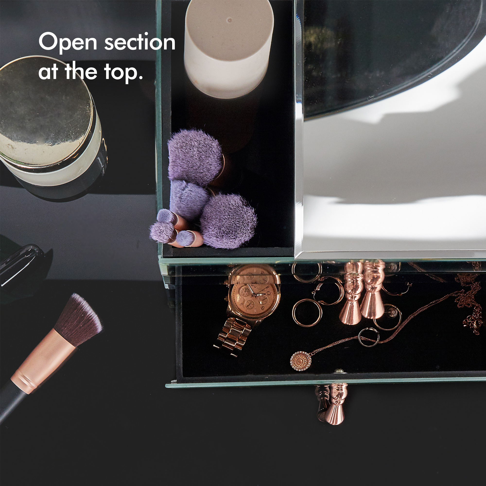 Beautify Large Mirrored Jewelry Box Cosmetic Makeup Organizer 3 Drawers