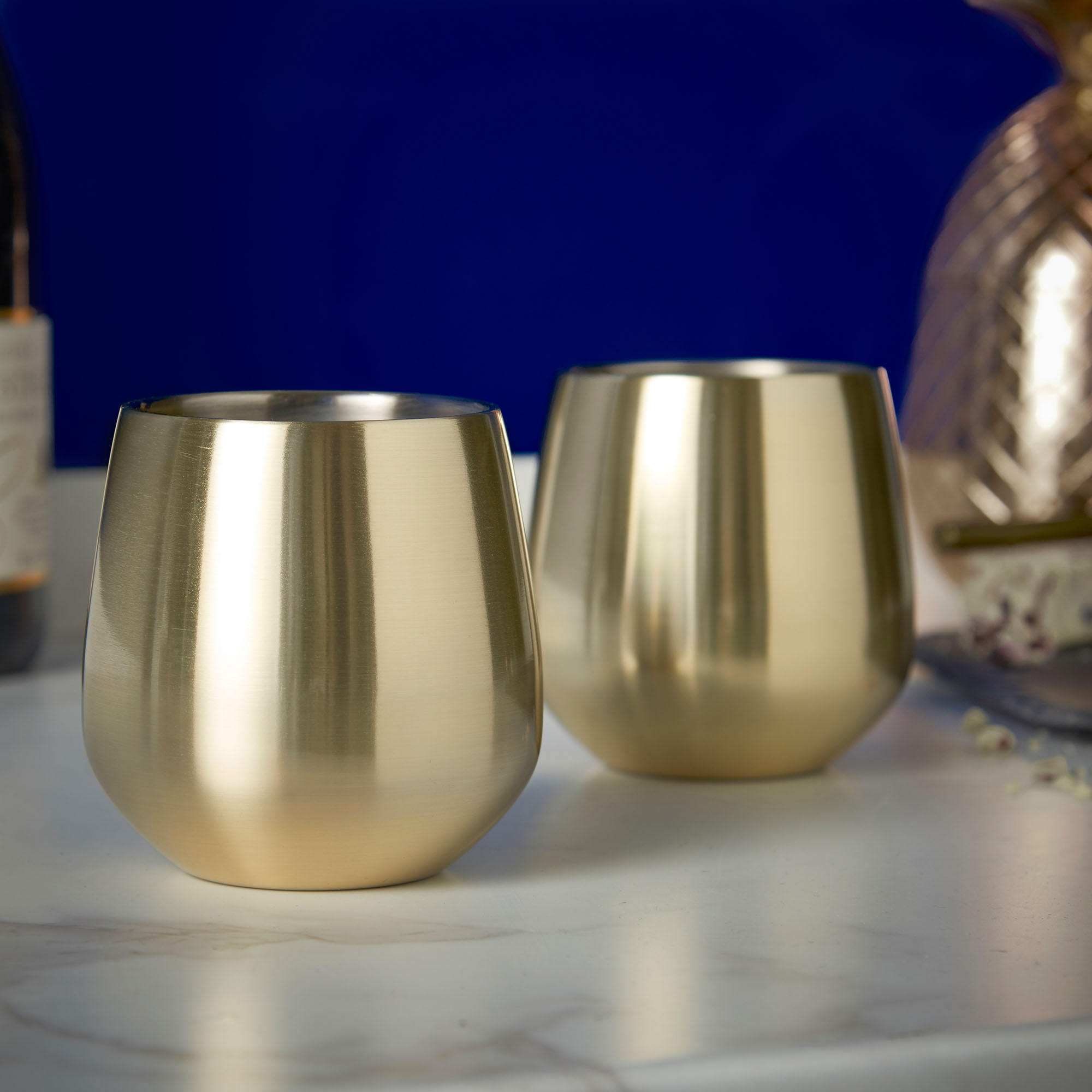 VonShef Stemless Gold Stainless Steel Wine Glass Set of 2 Double Walled