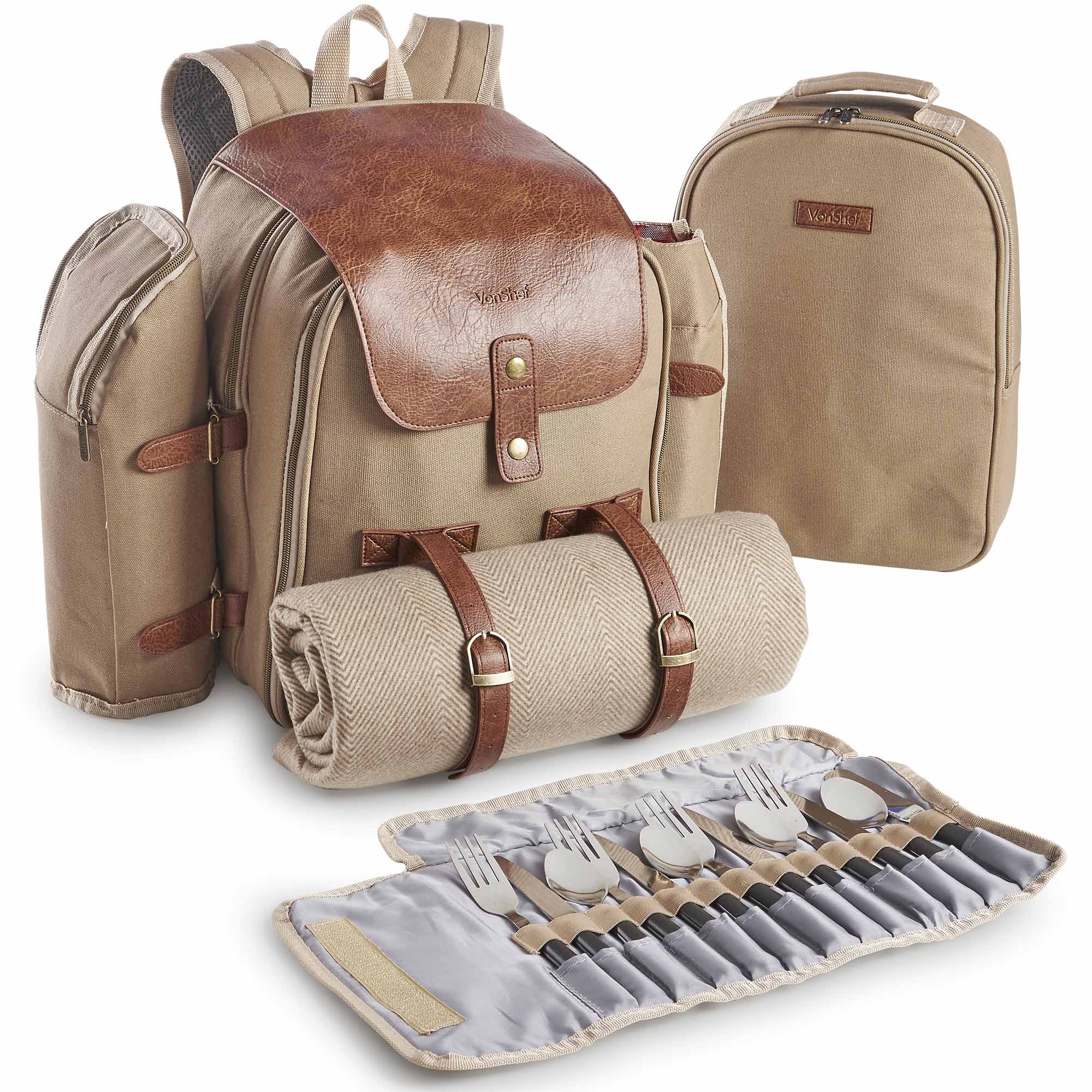 Details About Vonshef 4 Person Picnic Backpack Rucksack With Dining Set Cooler Cutlery