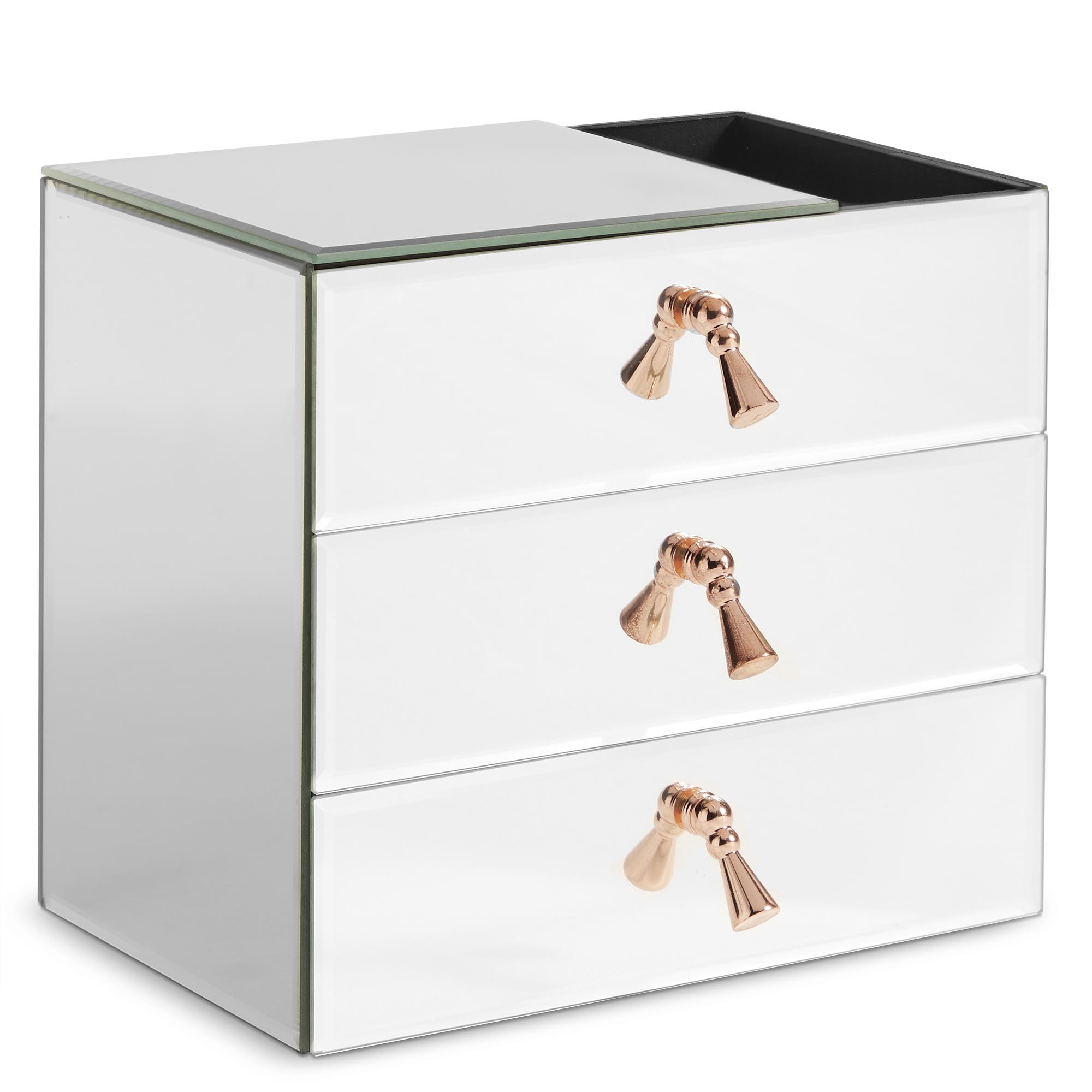 Beautify Large Mirrored Jewelry Box Cosmetic Makeup Organizer 3 Drawers