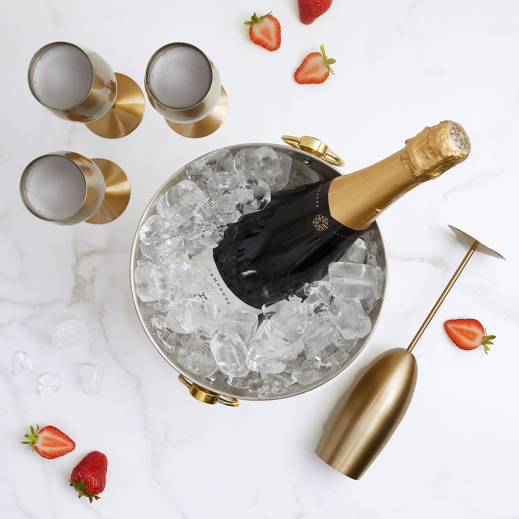 VonShef Gold Champagne Bucket with 4 Champagne Glasses, 175 Oz, Carry
