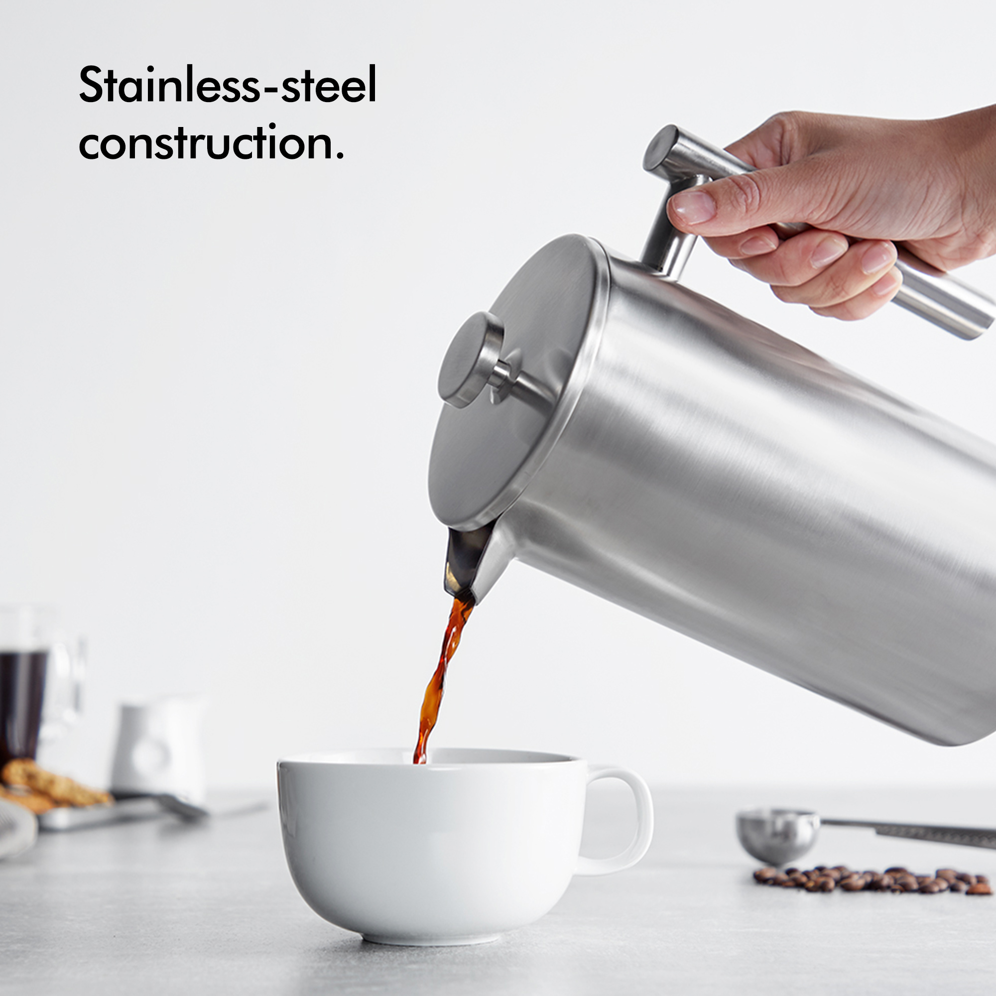 VonShef 12 Cup French Press Double Walled Stainless Steel Cafetiere