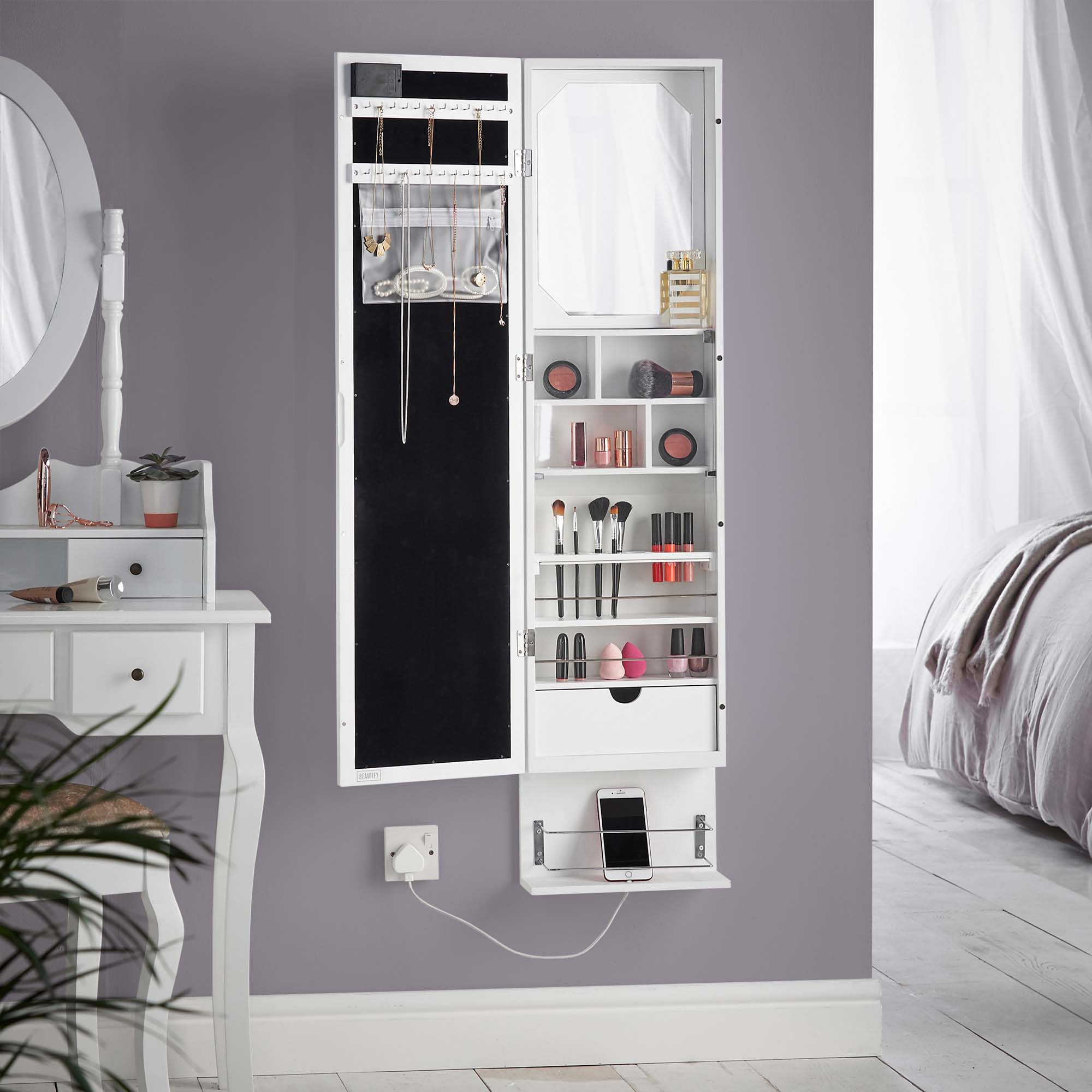 Beautify Wall Door Mounted Mirrored Jewelry Cabinet Armoire With Led Sentinel Beautify Wall Door Mounted Mirrored Jewelry Cabinet Armoire With Led Lights