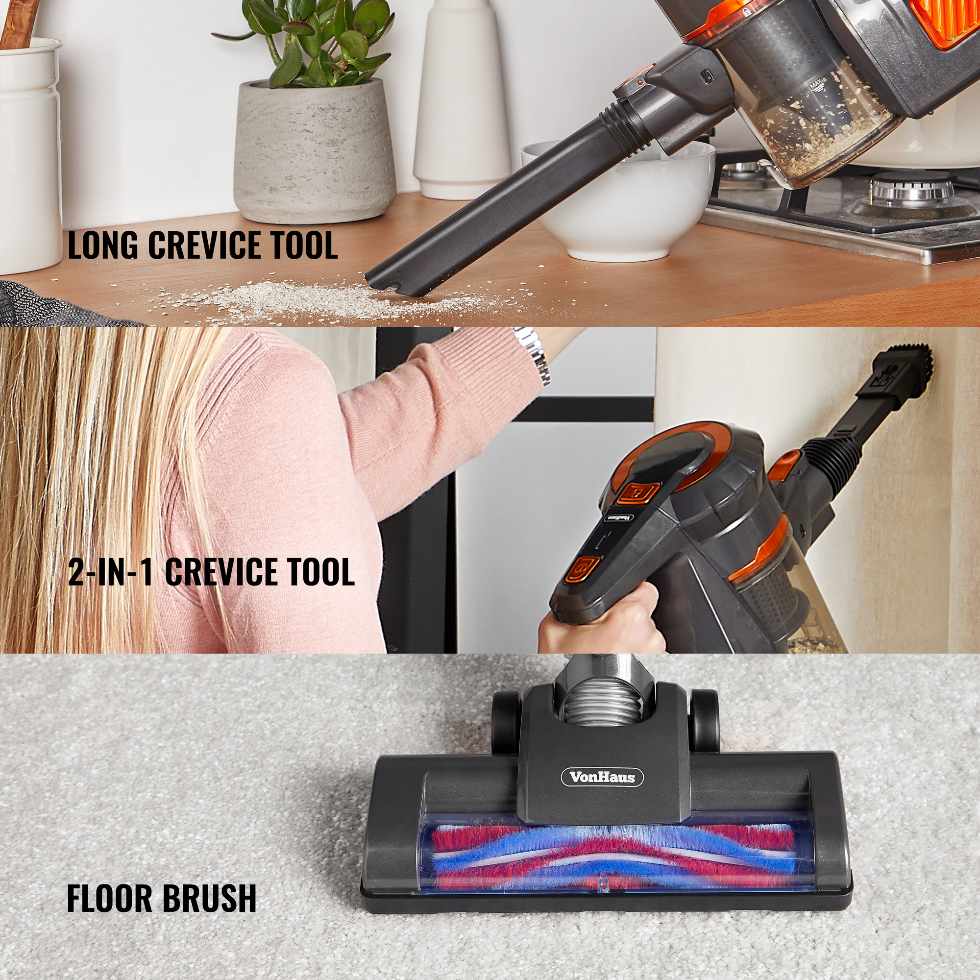 VonHaus 2in1 Cordless Handheld Stick Vacuum Cleaner Lightweight HEPA