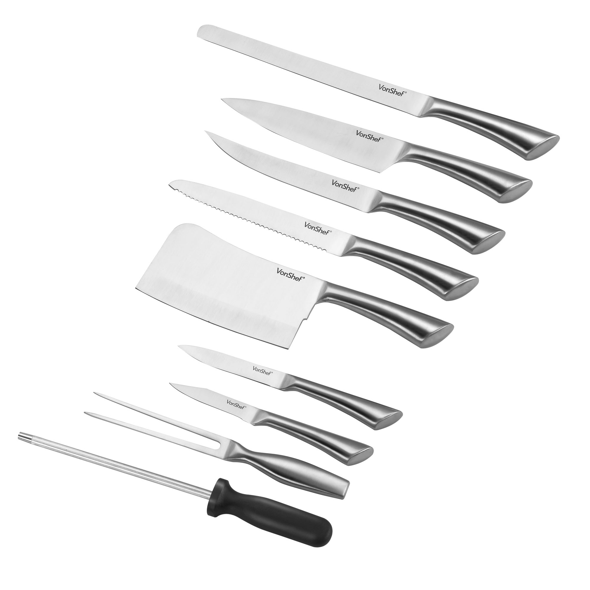 VonShef 9pc Assorted Kitchen Knife Wrap Set & Zip Up Carry Case Stainless Steel eBay